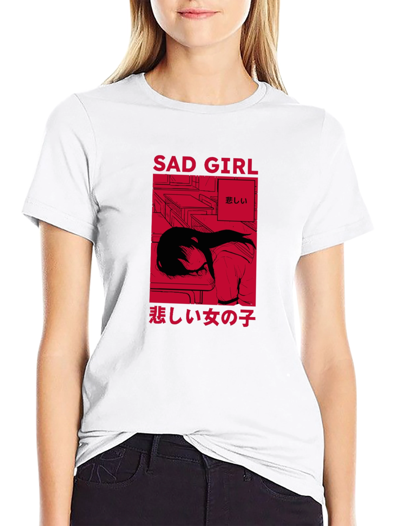 Sad Girl Anime Graphic T-Shirt - Trendy Streetwear
