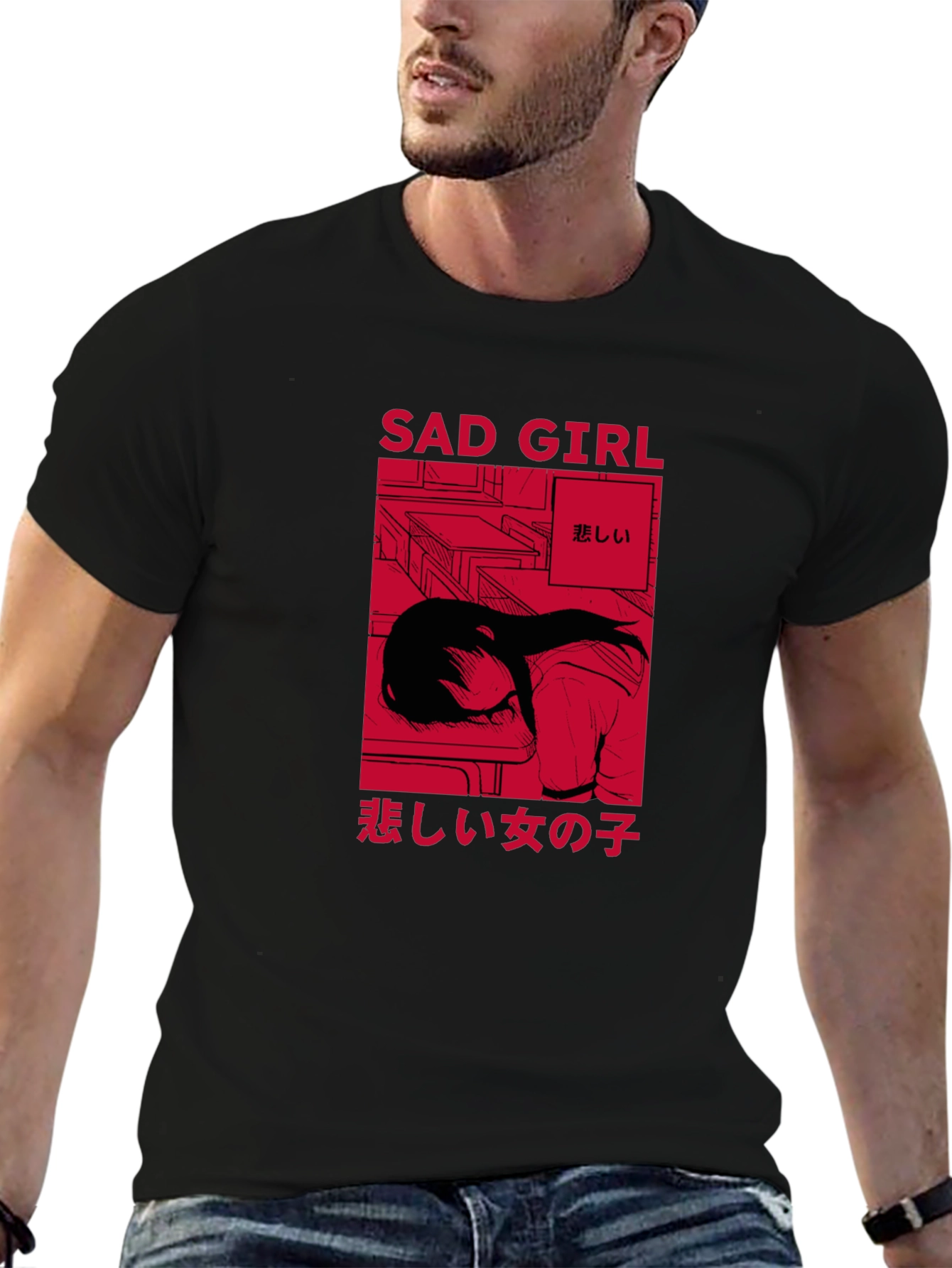 Sad Girl Anime Graphic T-Shirt - Trendy Streetwear