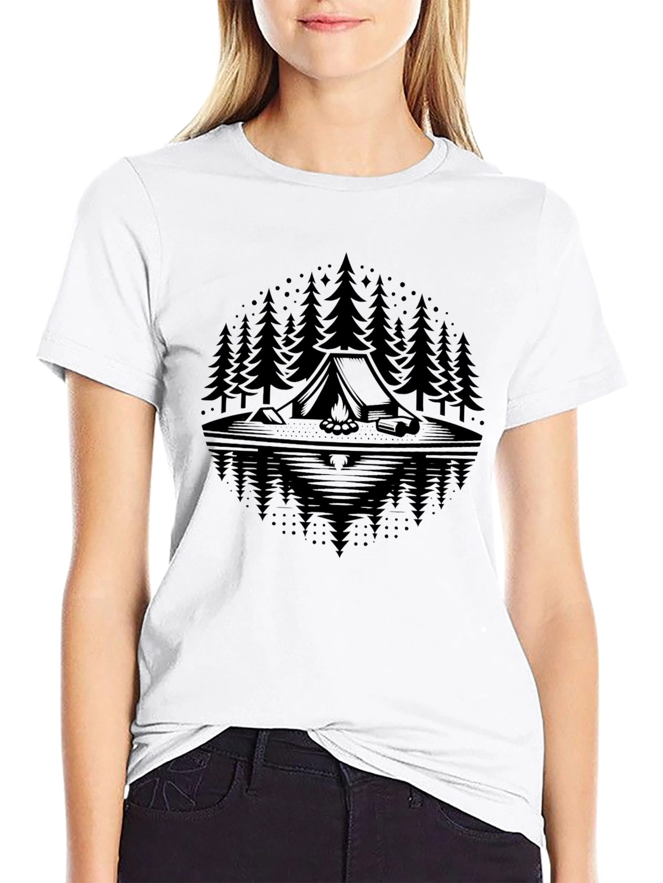 Camping Scene Graphic Tee - Black