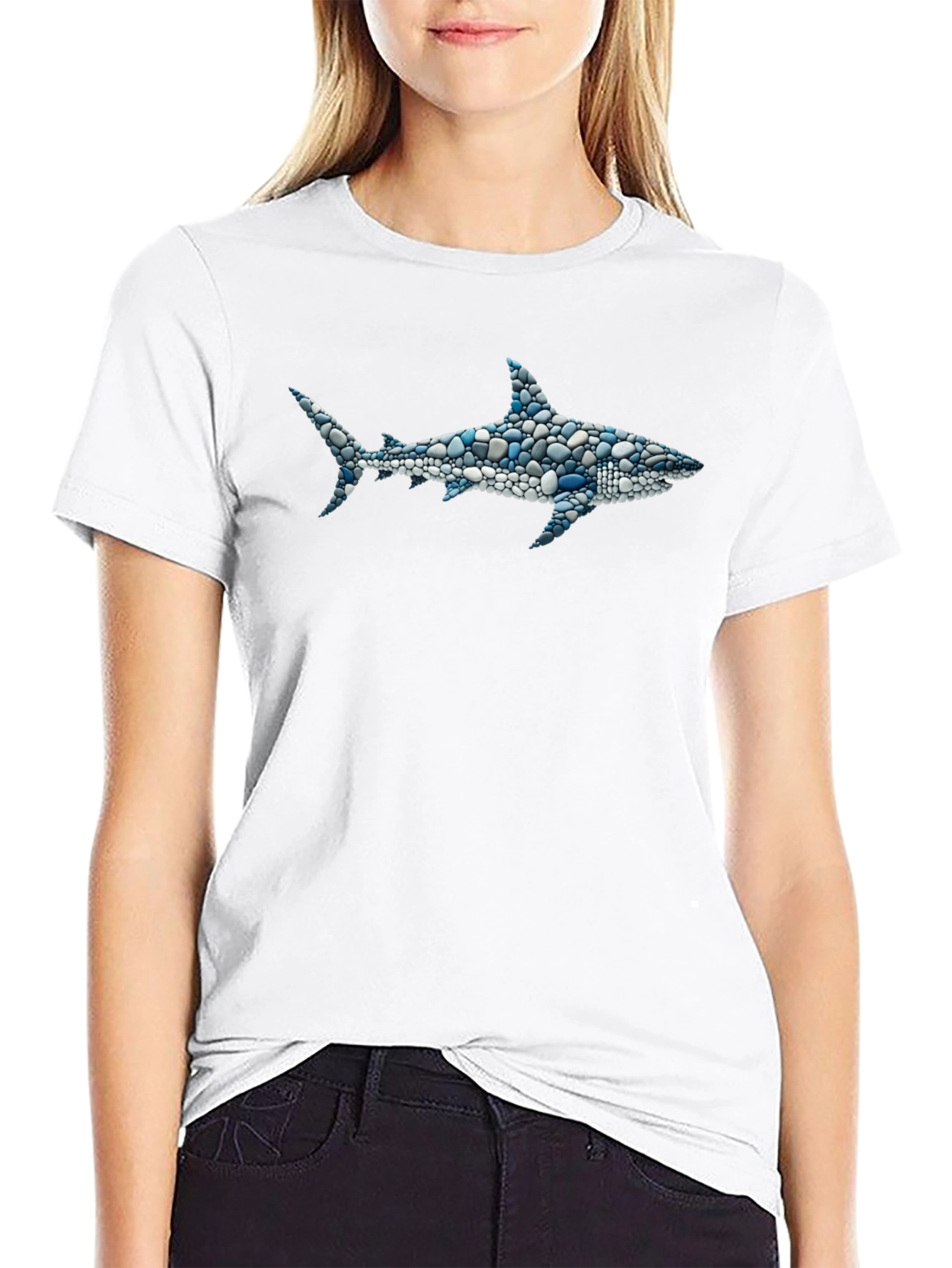 Mens Shark Pebble Art T-Shirt - Unique Ocean Design