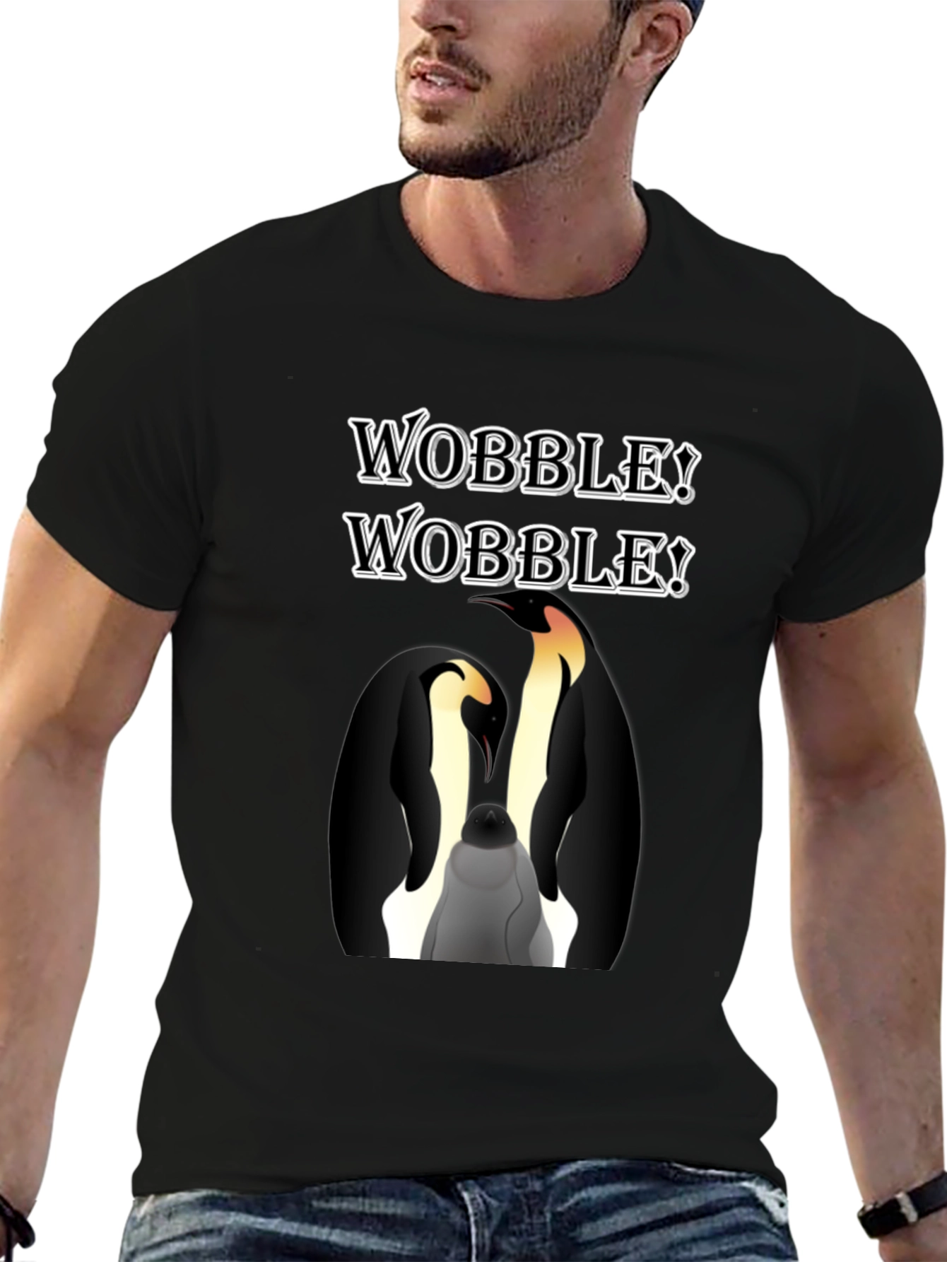WOBBLE! Penguin Graphic Black T-Shirt