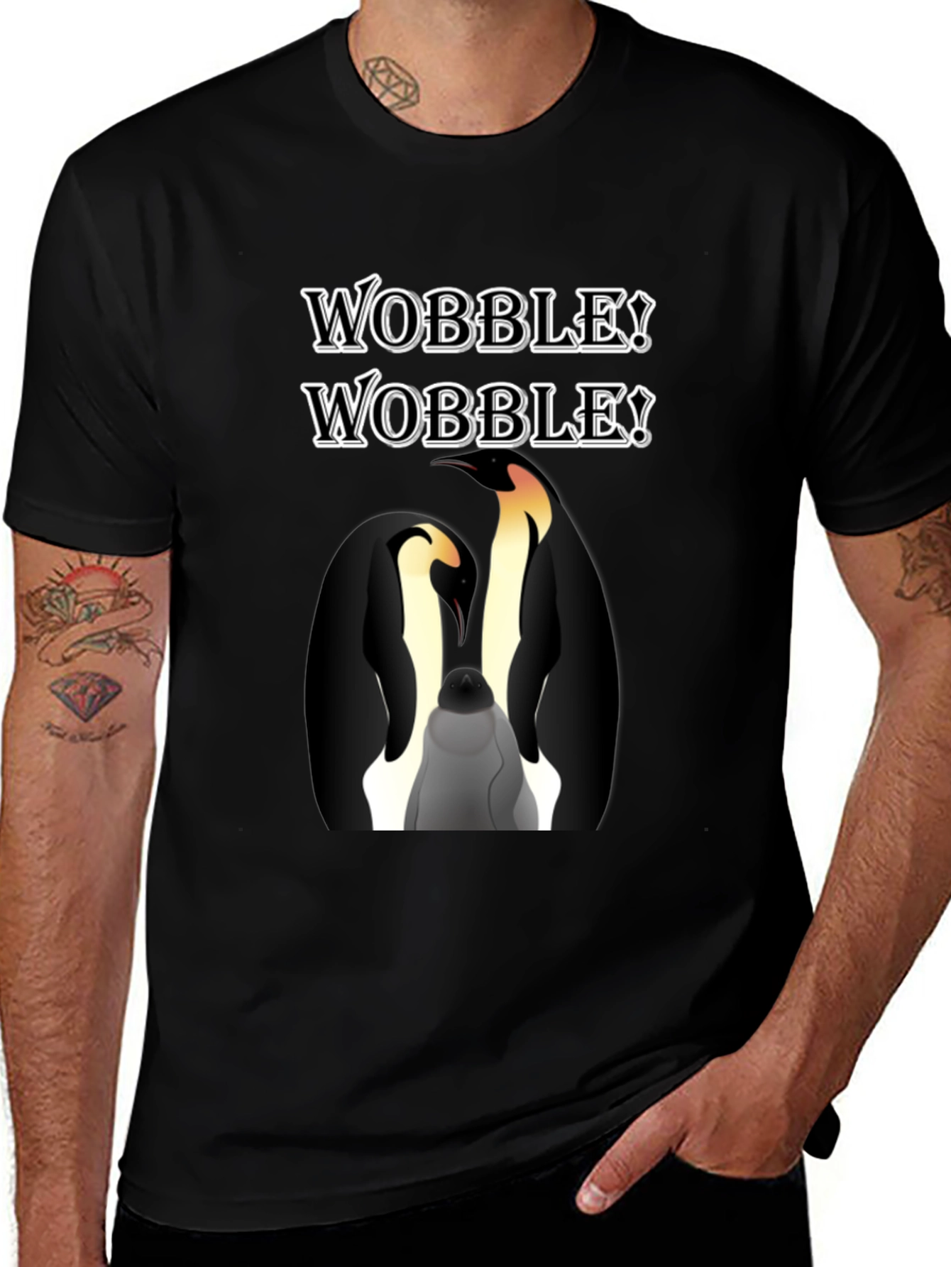 WOBBLE! Penguin Graphic Black T-Shirt