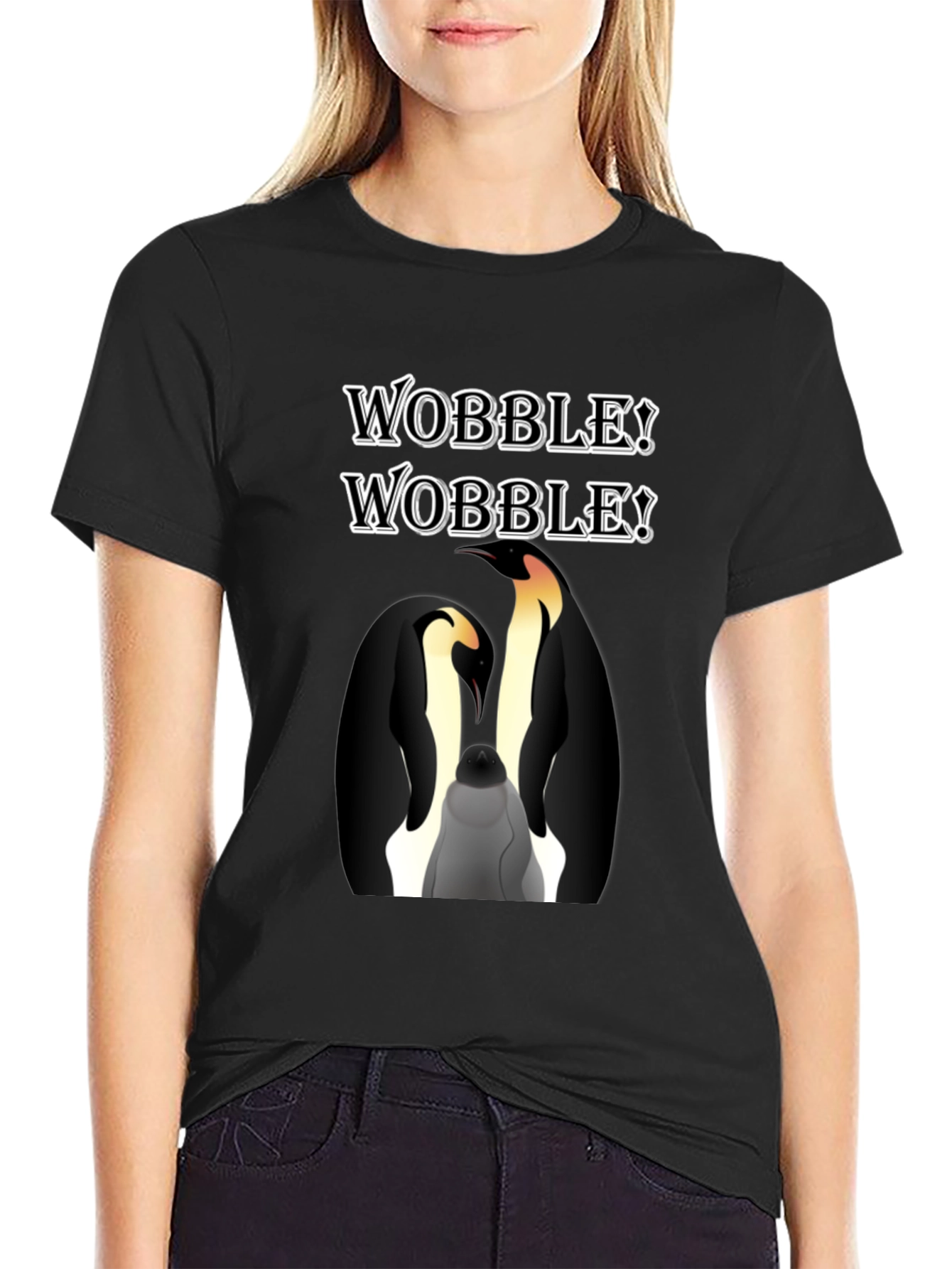 WOBBLE! Penguin Graphic Black T-Shirt