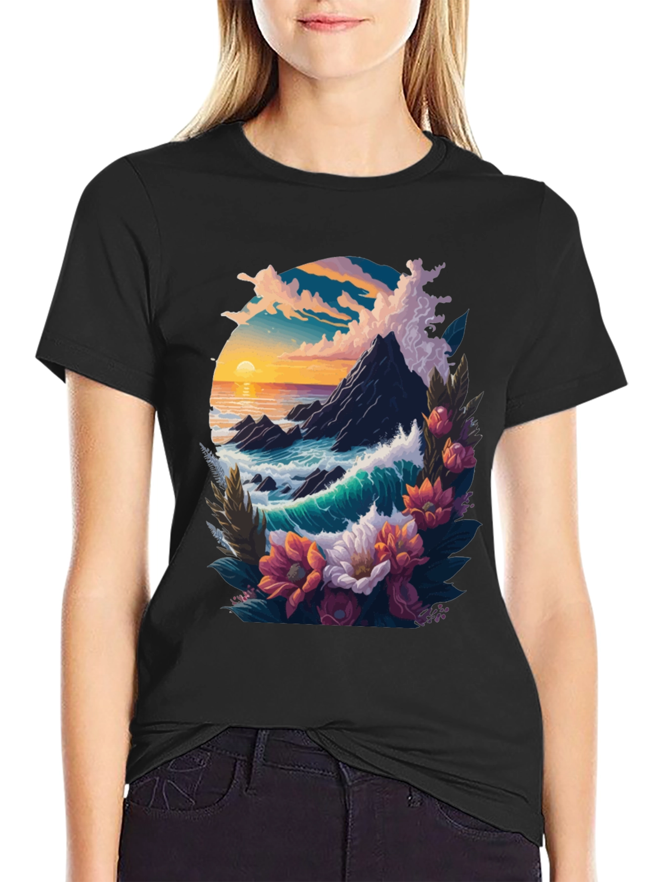 Ocean Sunset Floral Graphic Tee