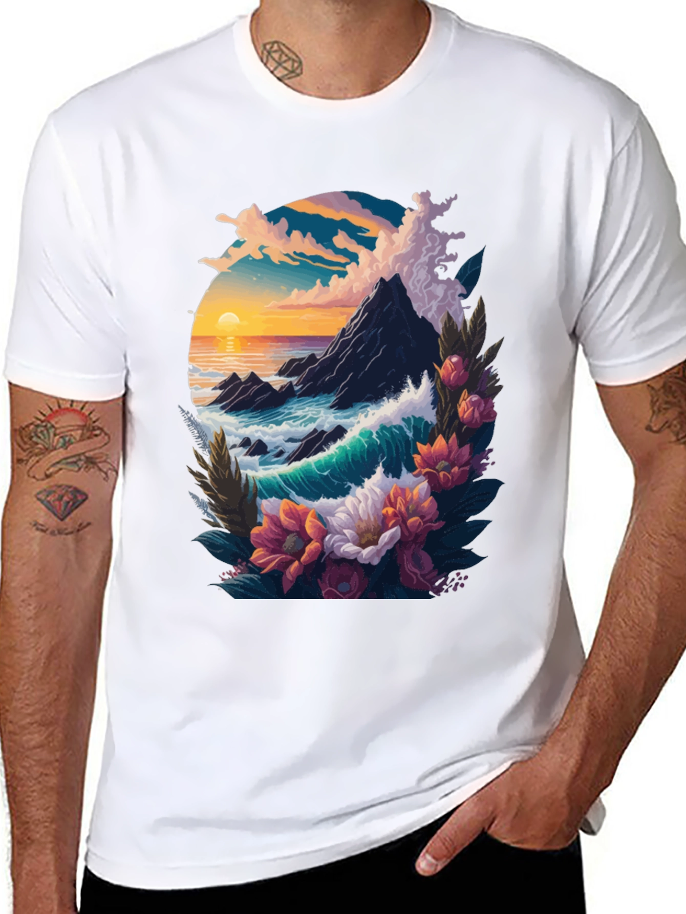 Ocean Sunset Floral Graphic Tee