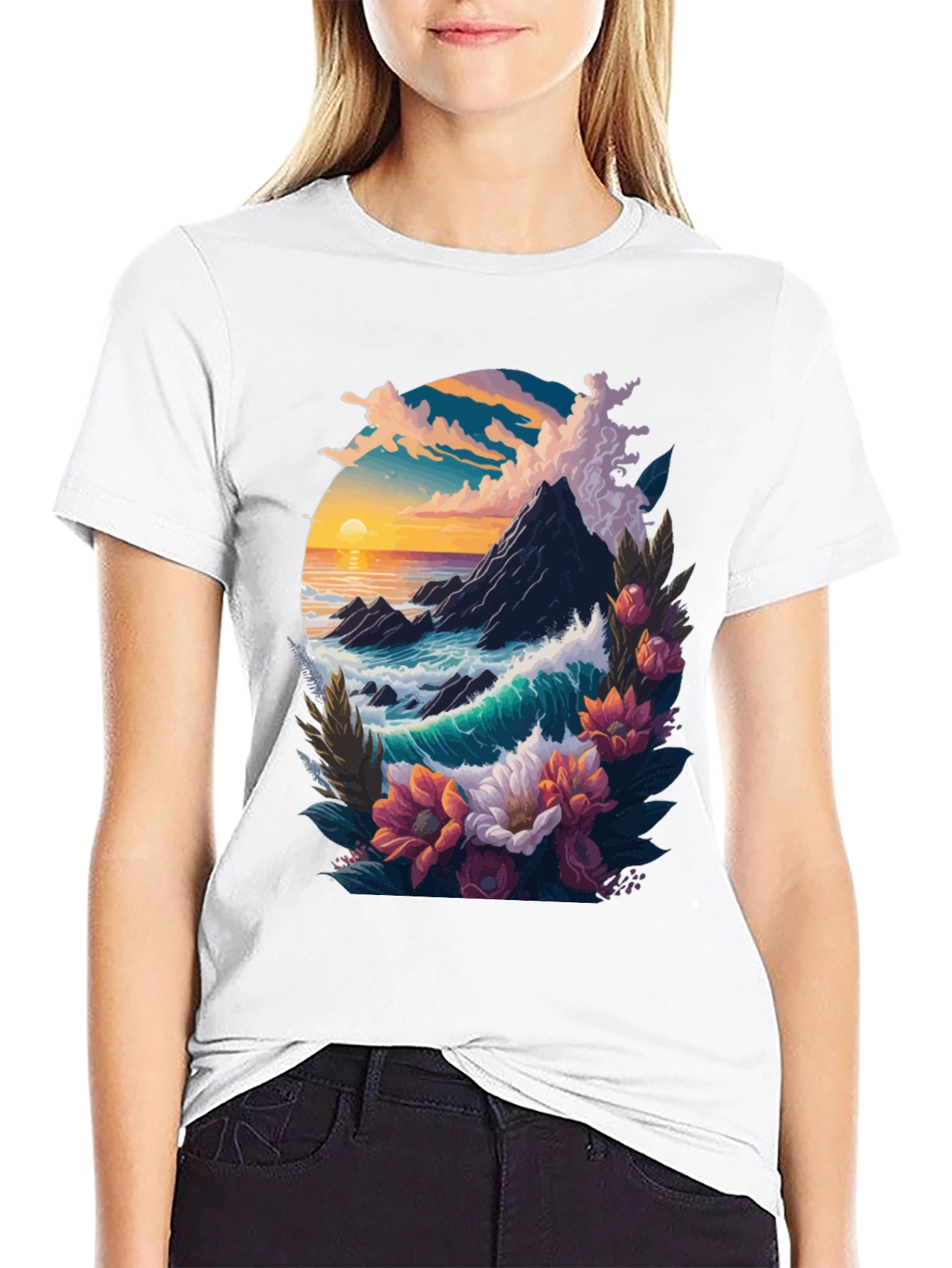 Ocean Sunset Floral Graphic Tee