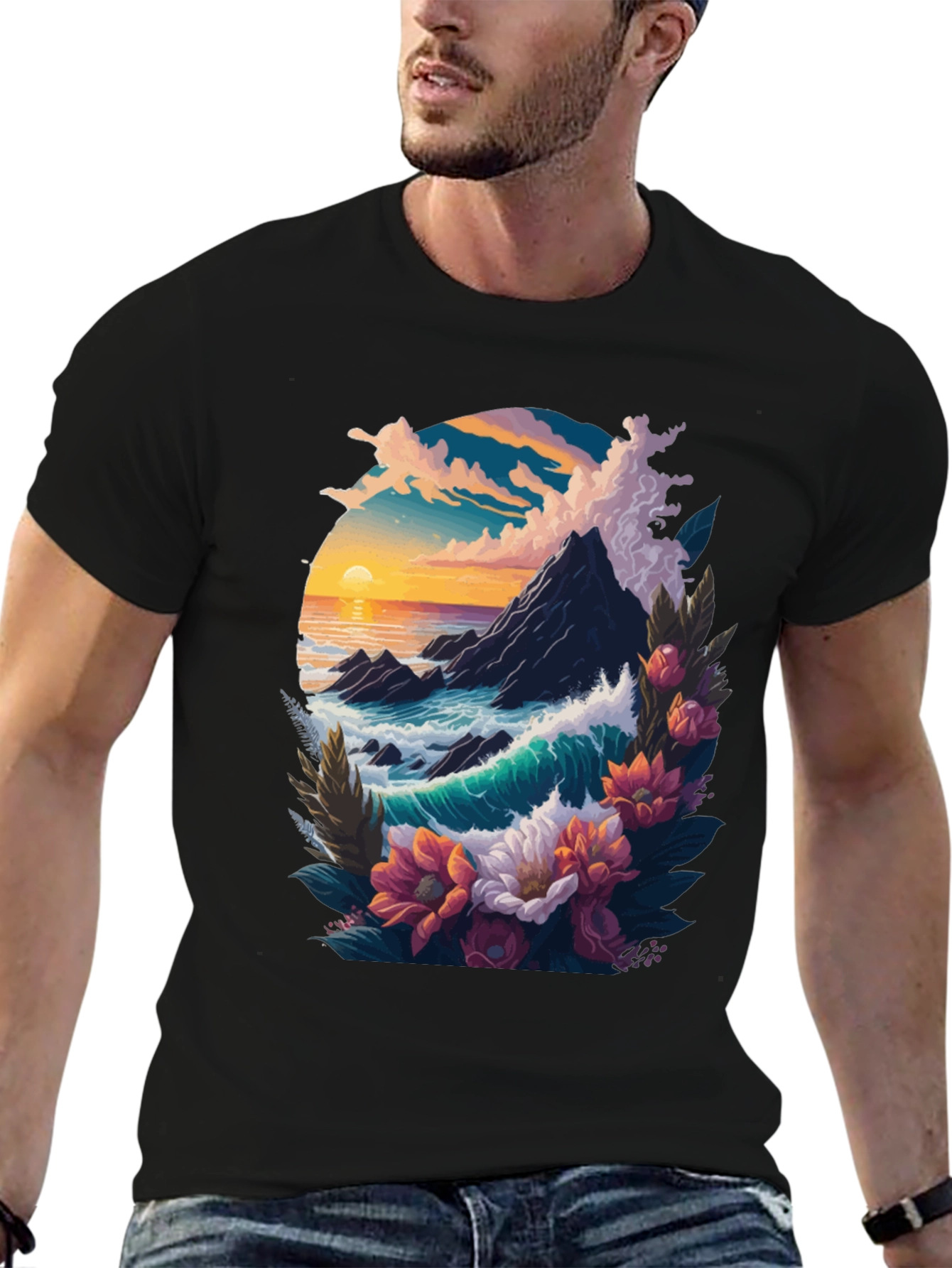 Ocean Sunset Floral Graphic Tee