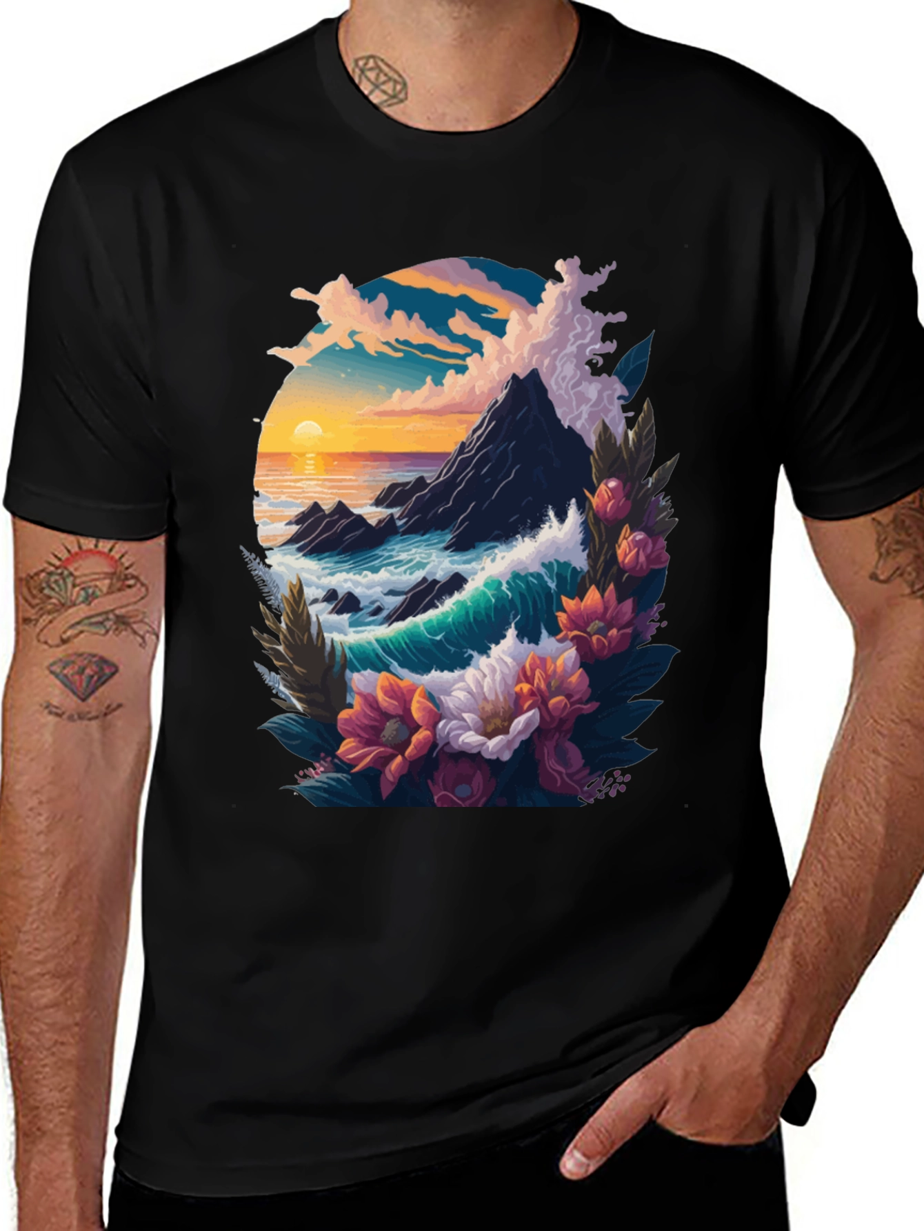 Ocean Sunset Floral Graphic Tee