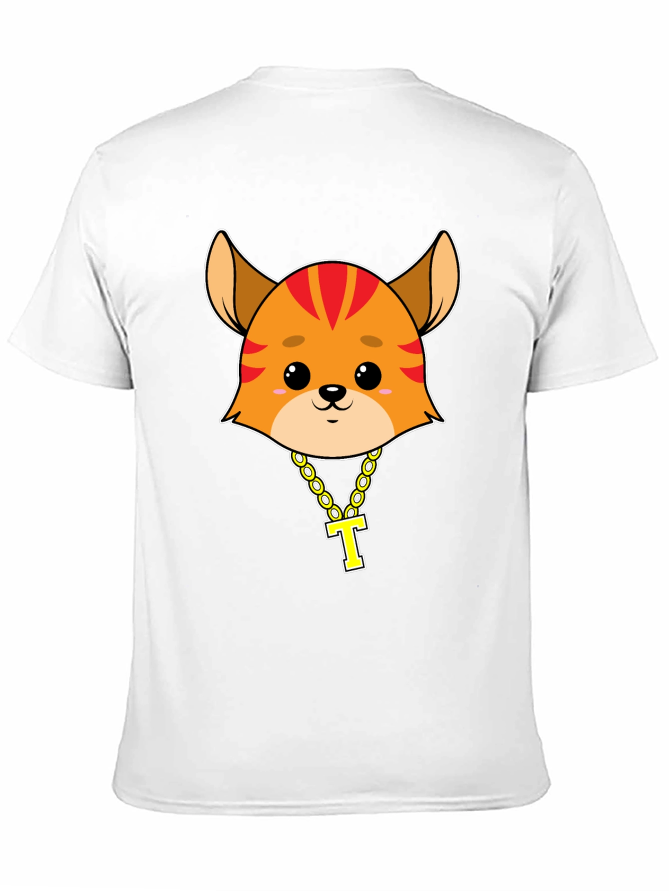 Cartoon Cat with Gold Chain T-Shirt - Black