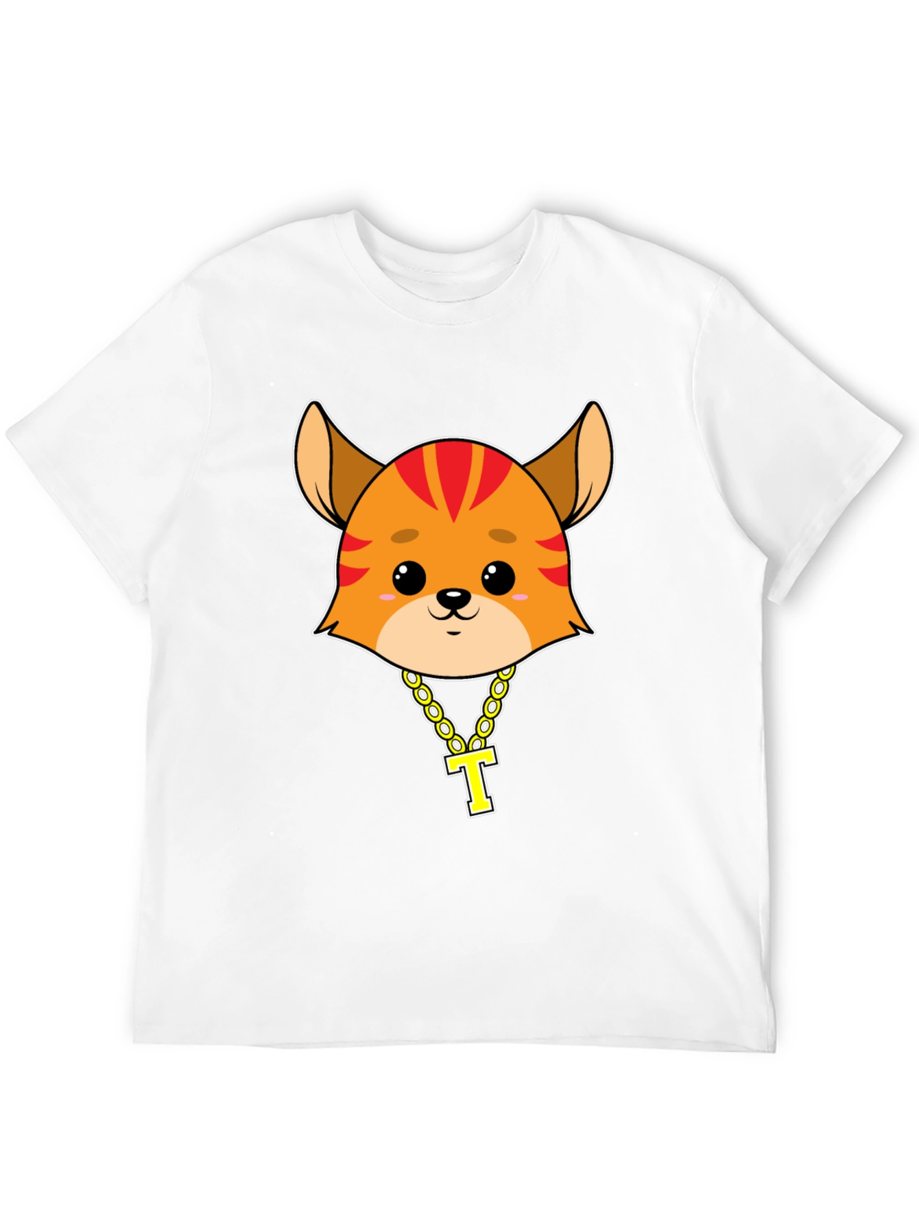 Cartoon Cat with Gold Chain T-Shirt - Black