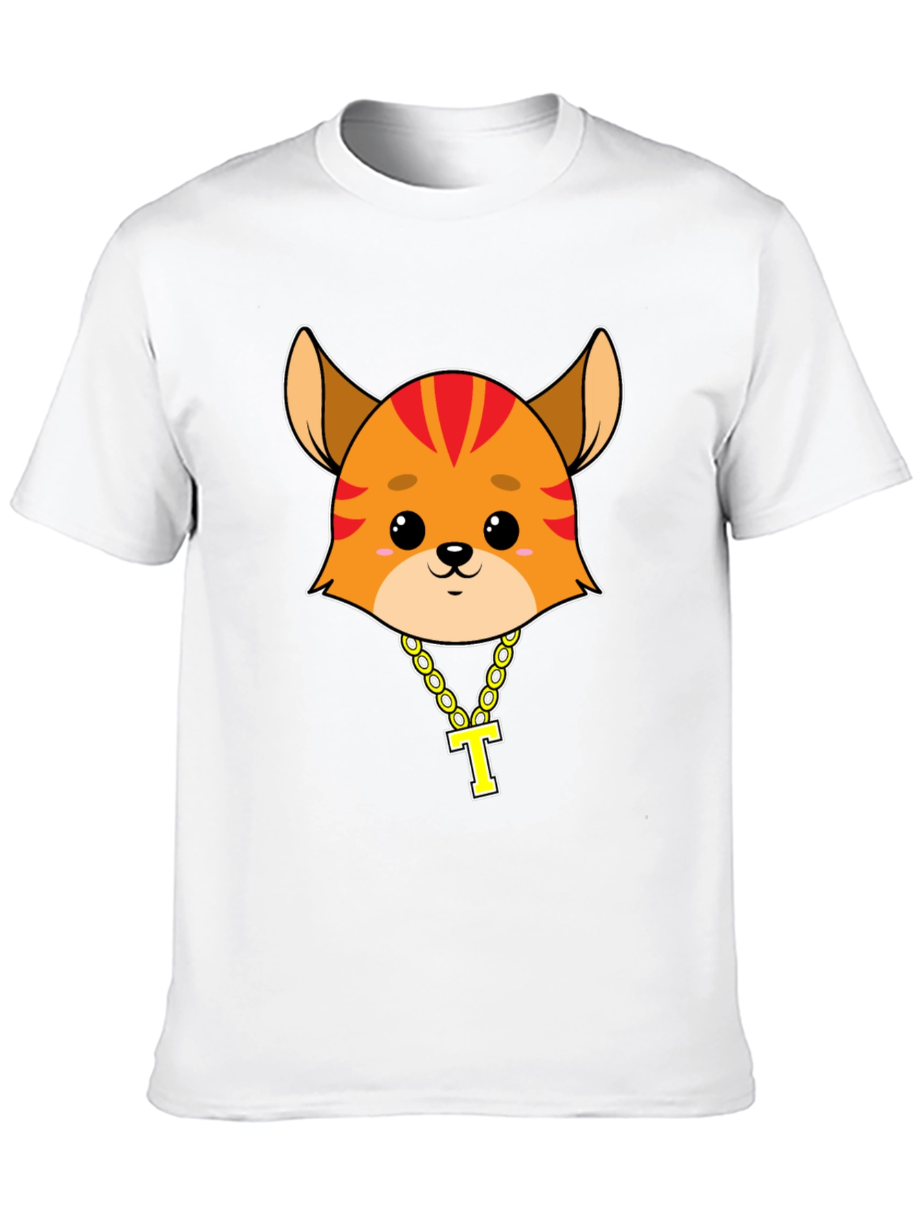 Cartoon Cat with Gold Chain T-Shirt - Black