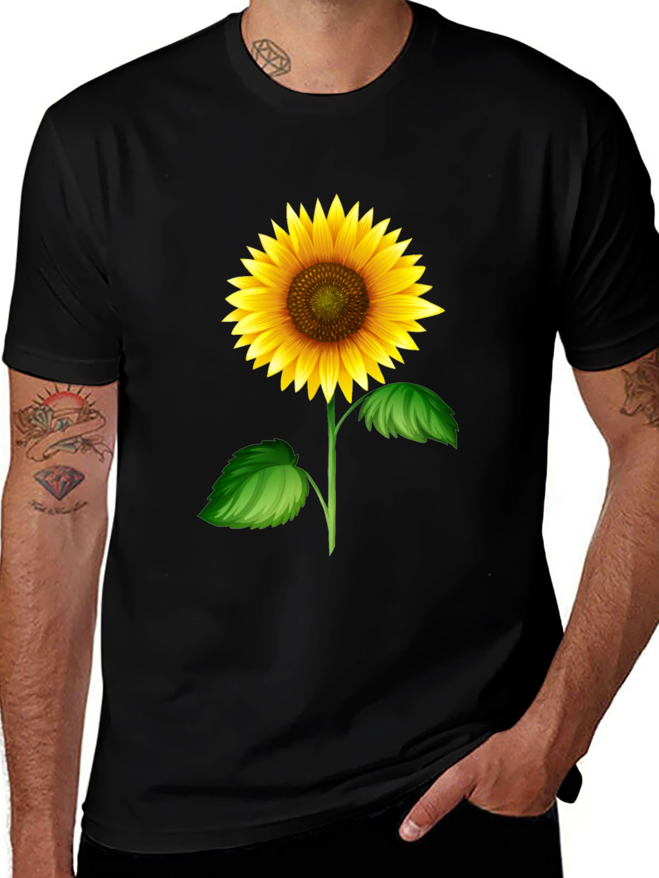 Sunflower Graphic Tee - Black Cotton T-Shirt