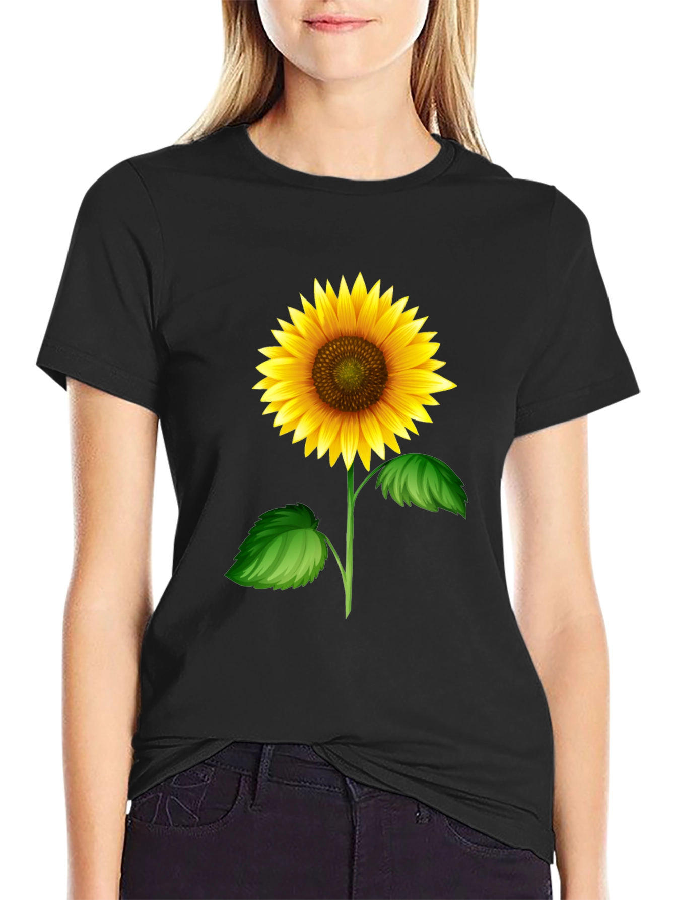 Sunflower Graphic Tee - Black Cotton T-Shirt
