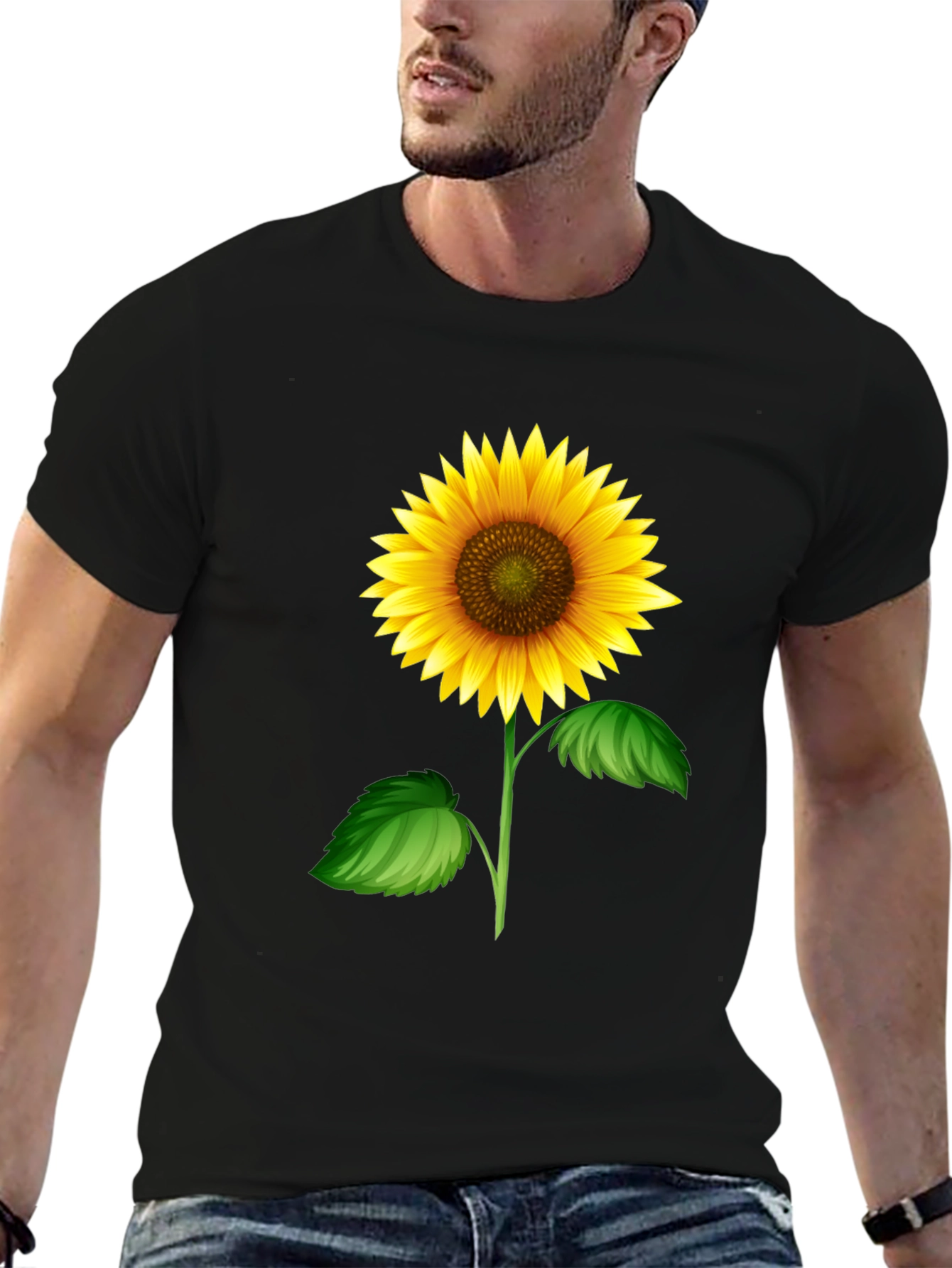 Sunflower Graphic Tee - Black Cotton T-Shirt