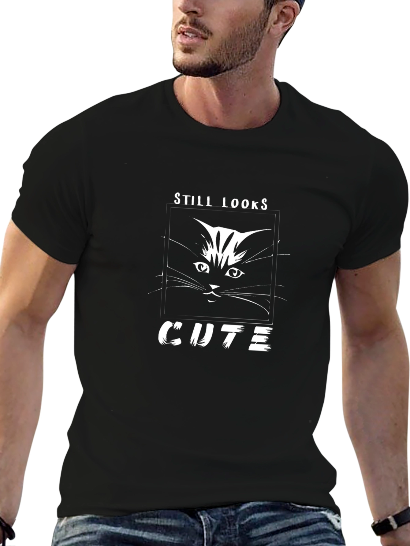 Still Looks Cute Cat Graphic Black T-Shirt