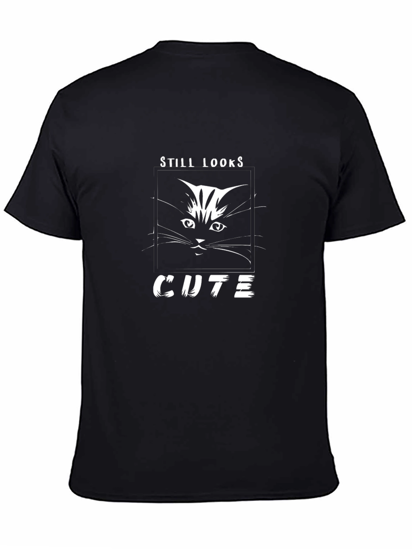 Still Looks Cute Cat Graphic Black T-Shirt