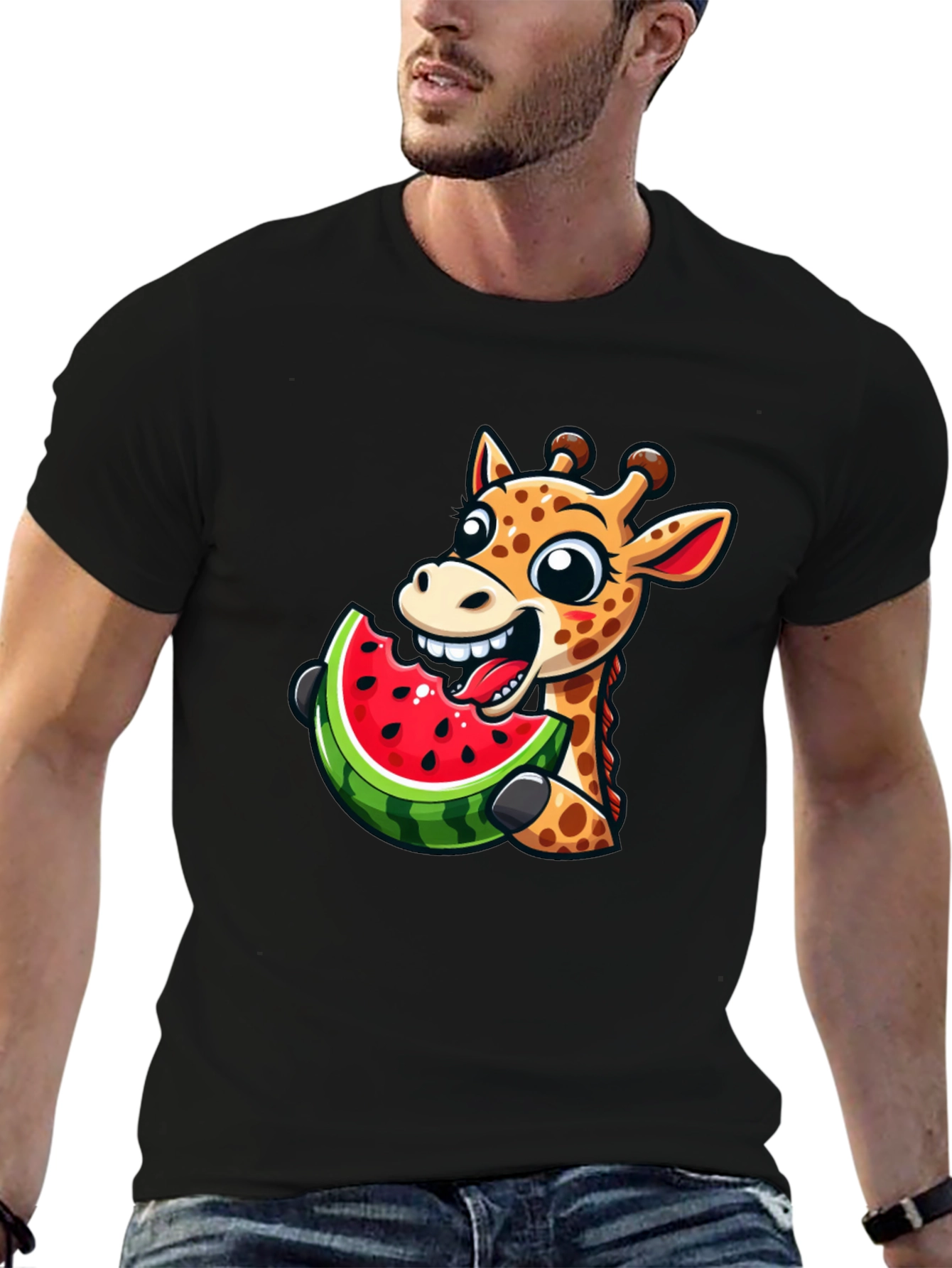 Giraffe Eating Watermelon Graphic T-Shirt
