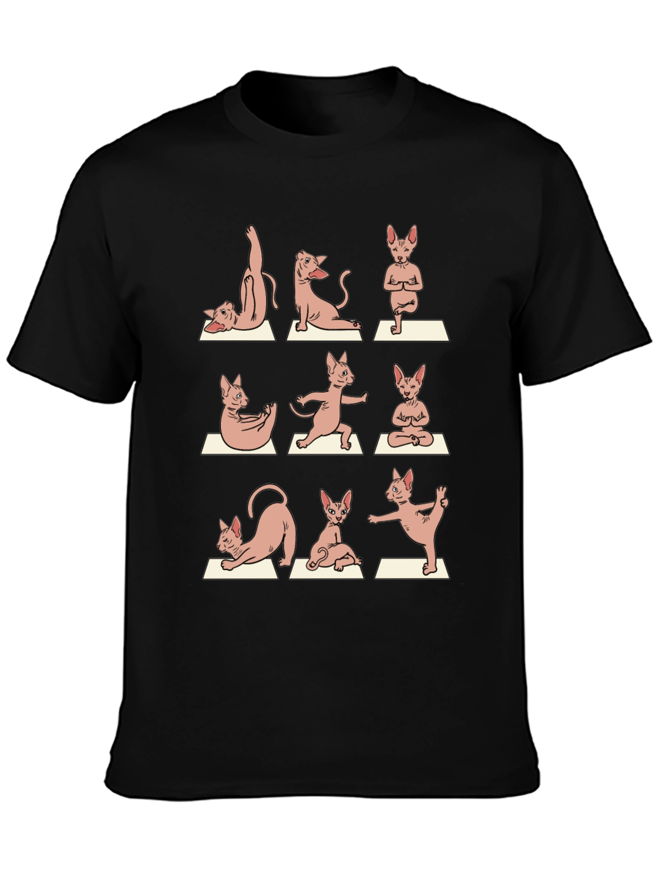 Yoga Cat Graphic Tee - Black Cotton T-Shirt