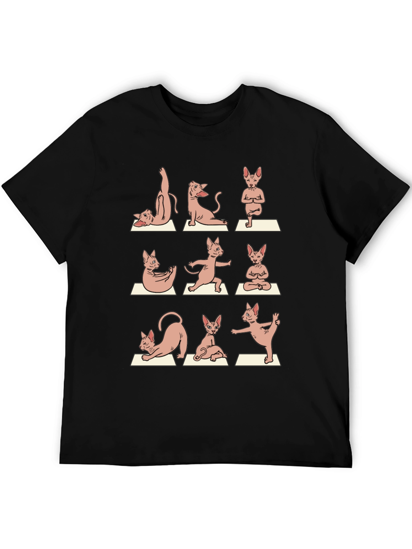 Yoga Cat Graphic Tee - Black Cotton T-Shirt