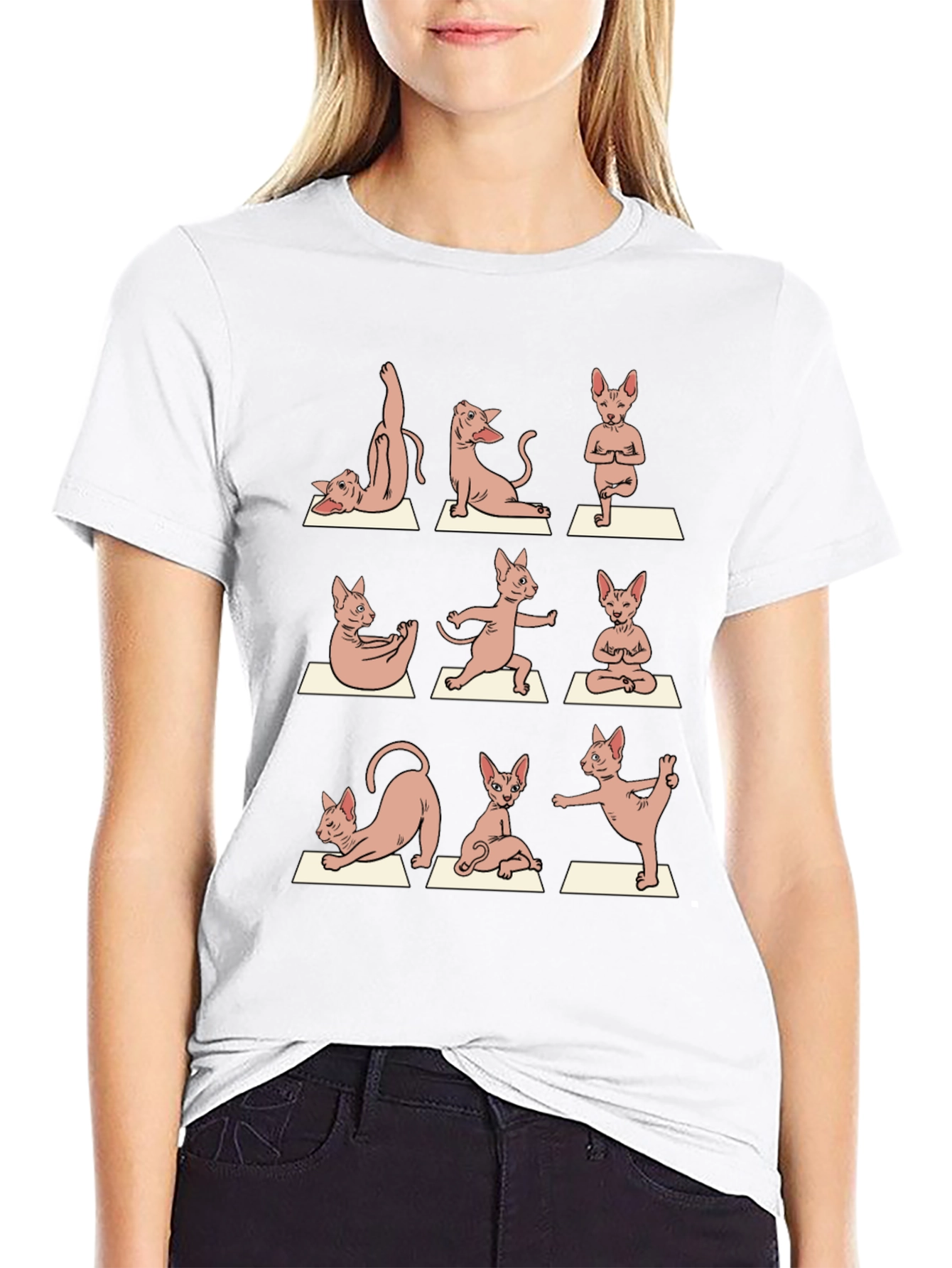 Yoga Cat Graphic Tee - Black Cotton T-Shirt