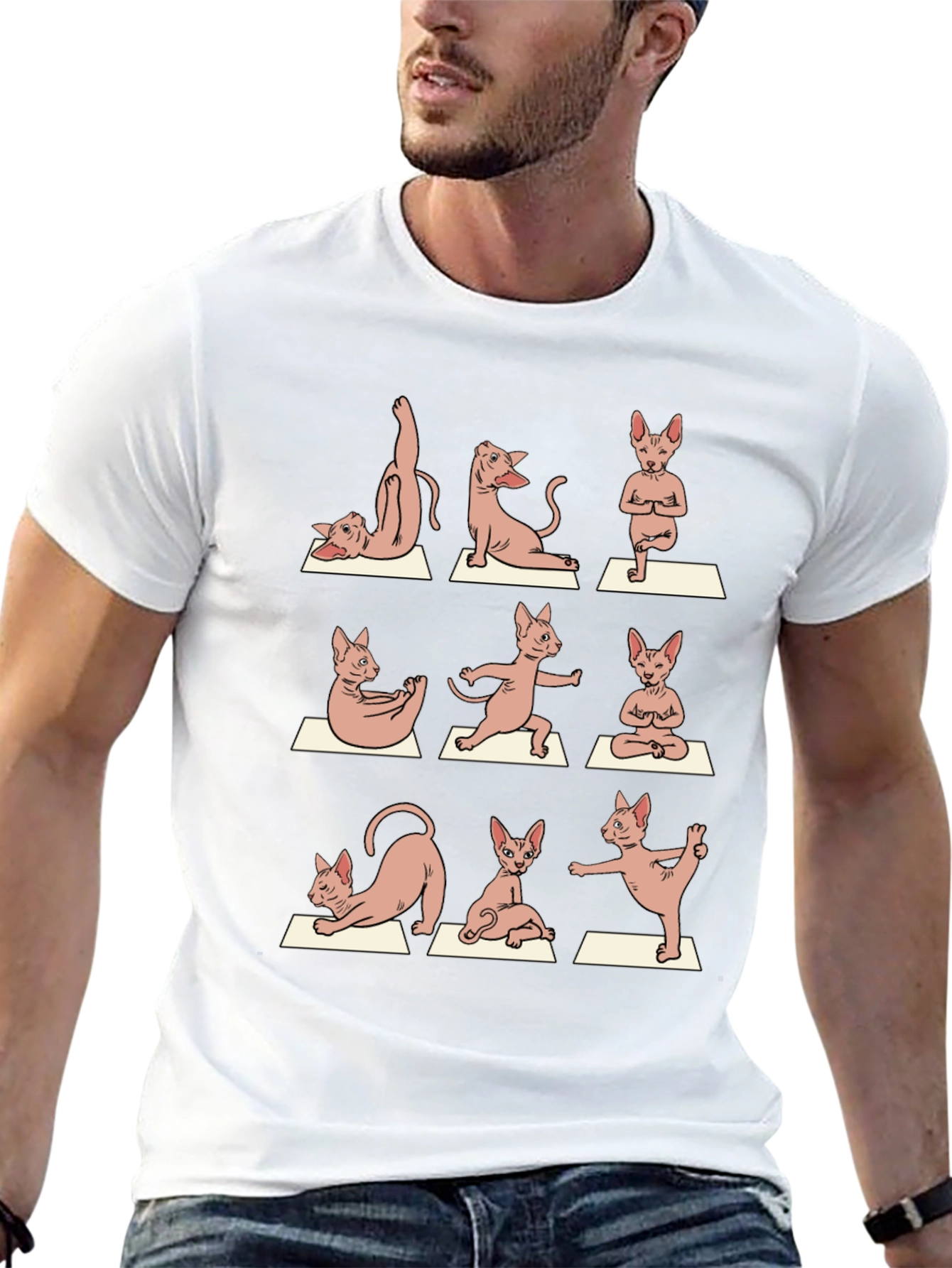 Yoga Cat Graphic Tee - Black Cotton T-Shirt