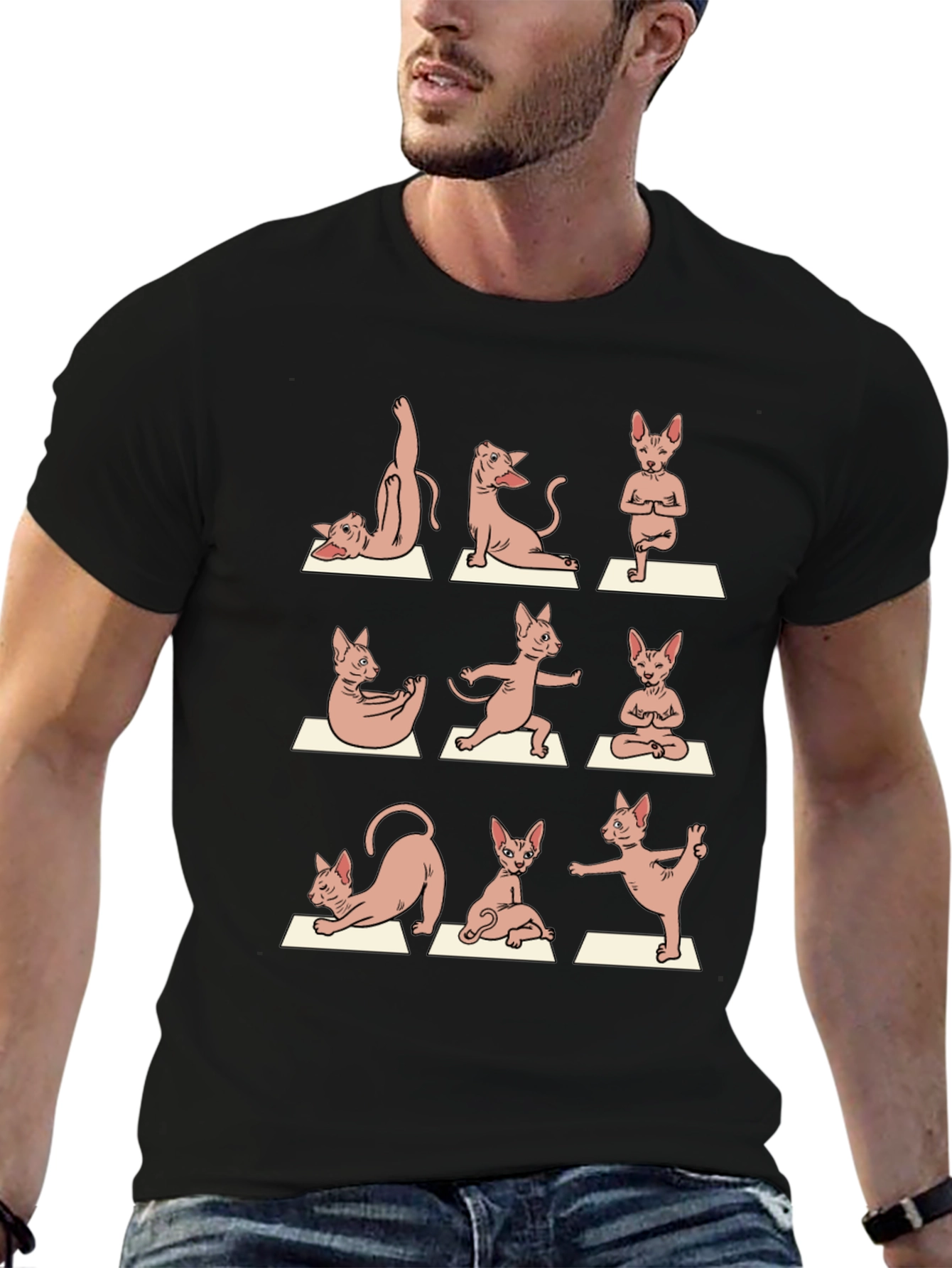 Yoga Cat Graphic Tee - Black Cotton T-Shirt
