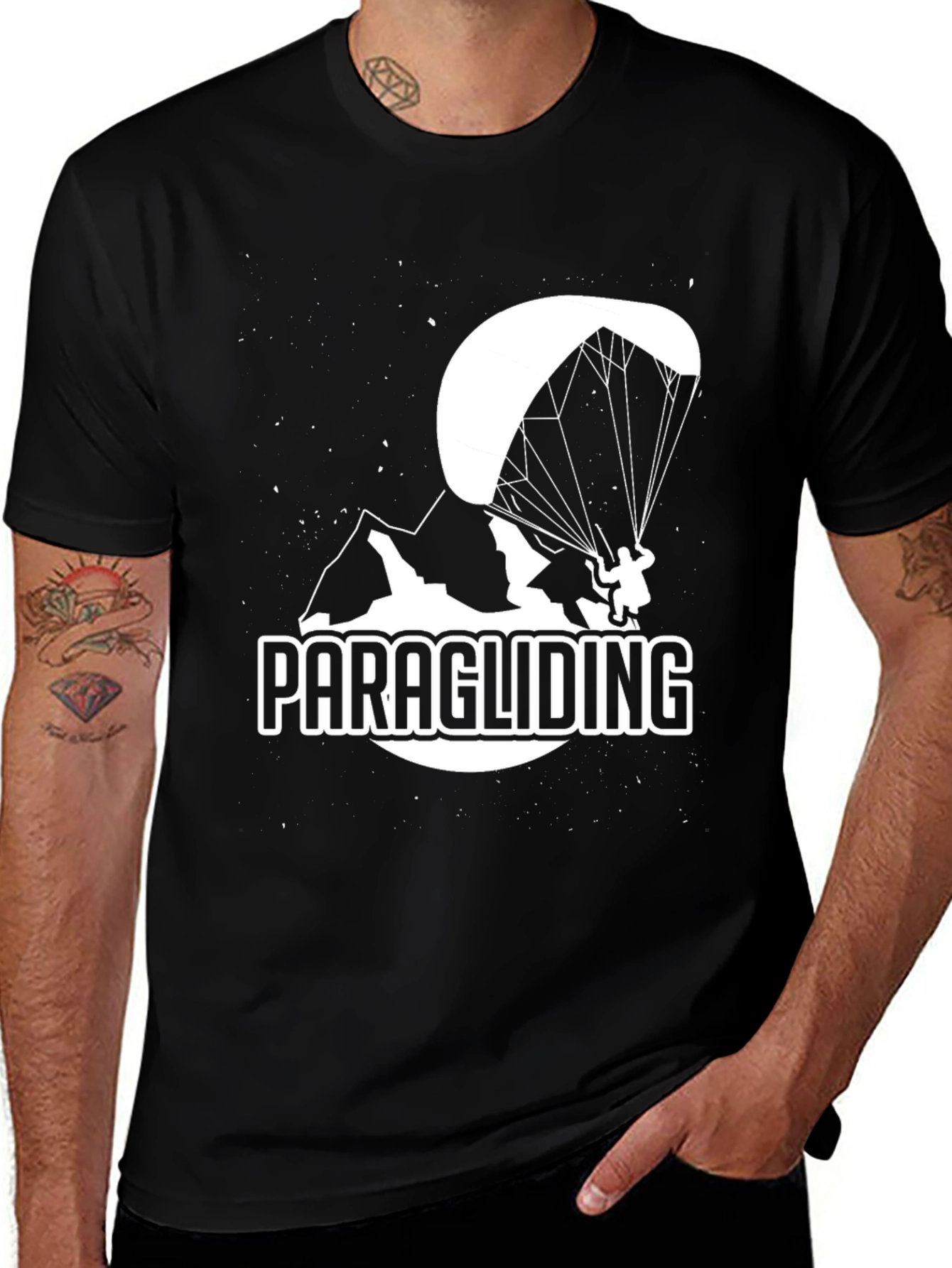 Paragliding Graphic Tee - Black Cotton Shirt