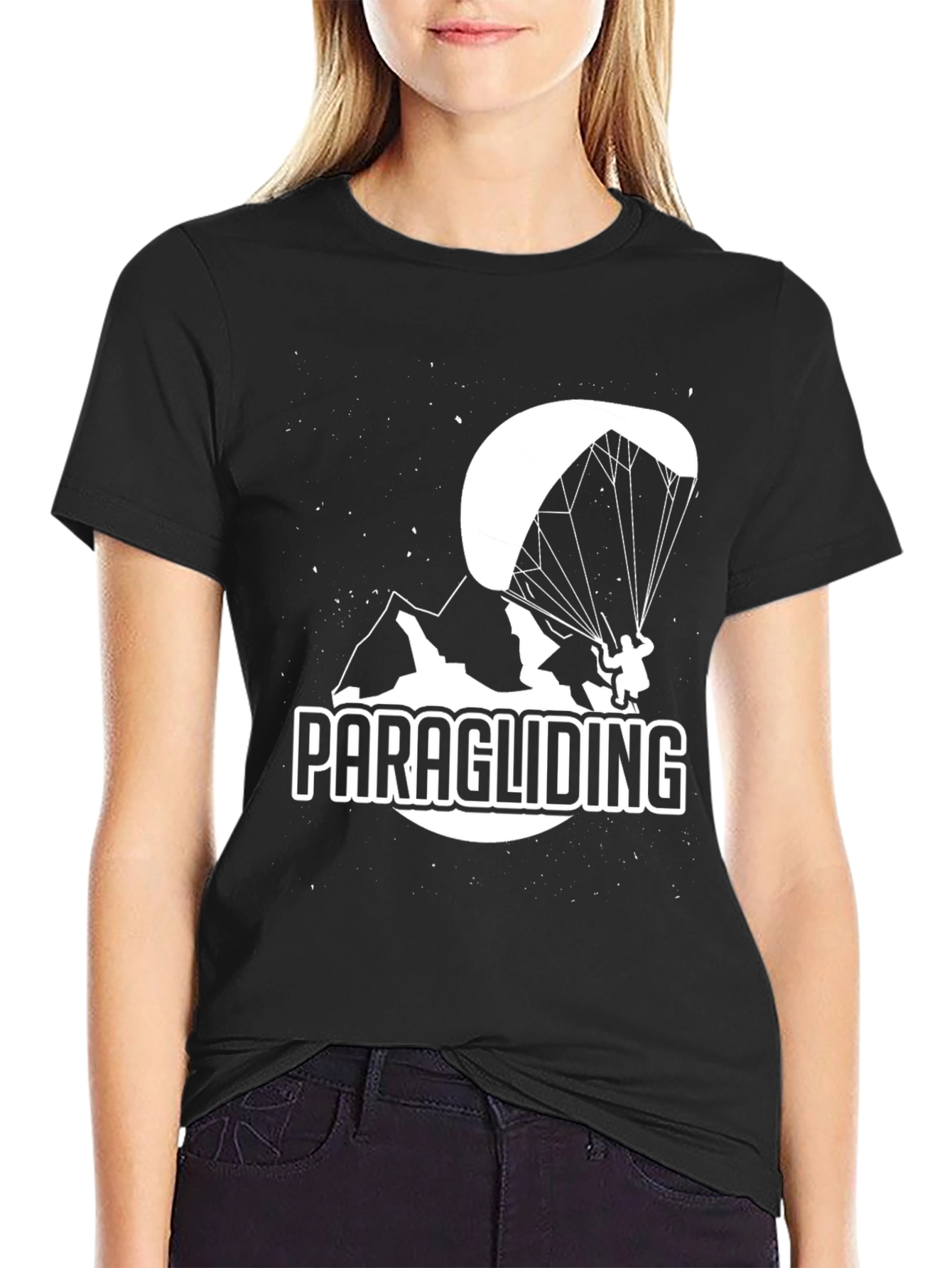 Paragliding Graphic Tee - Black Cotton Shirt