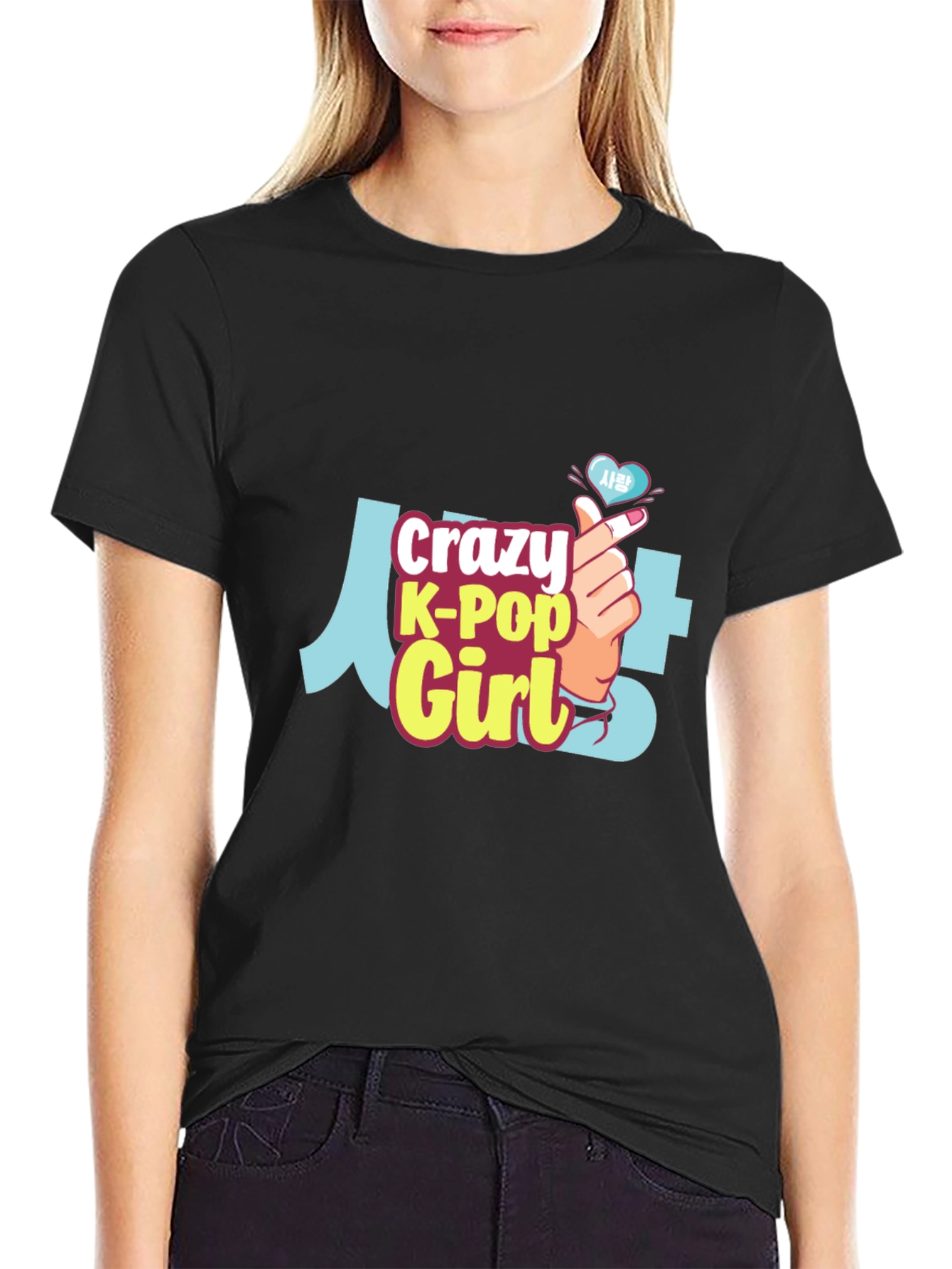Crazy K-Pop Girl Black T-Shirt