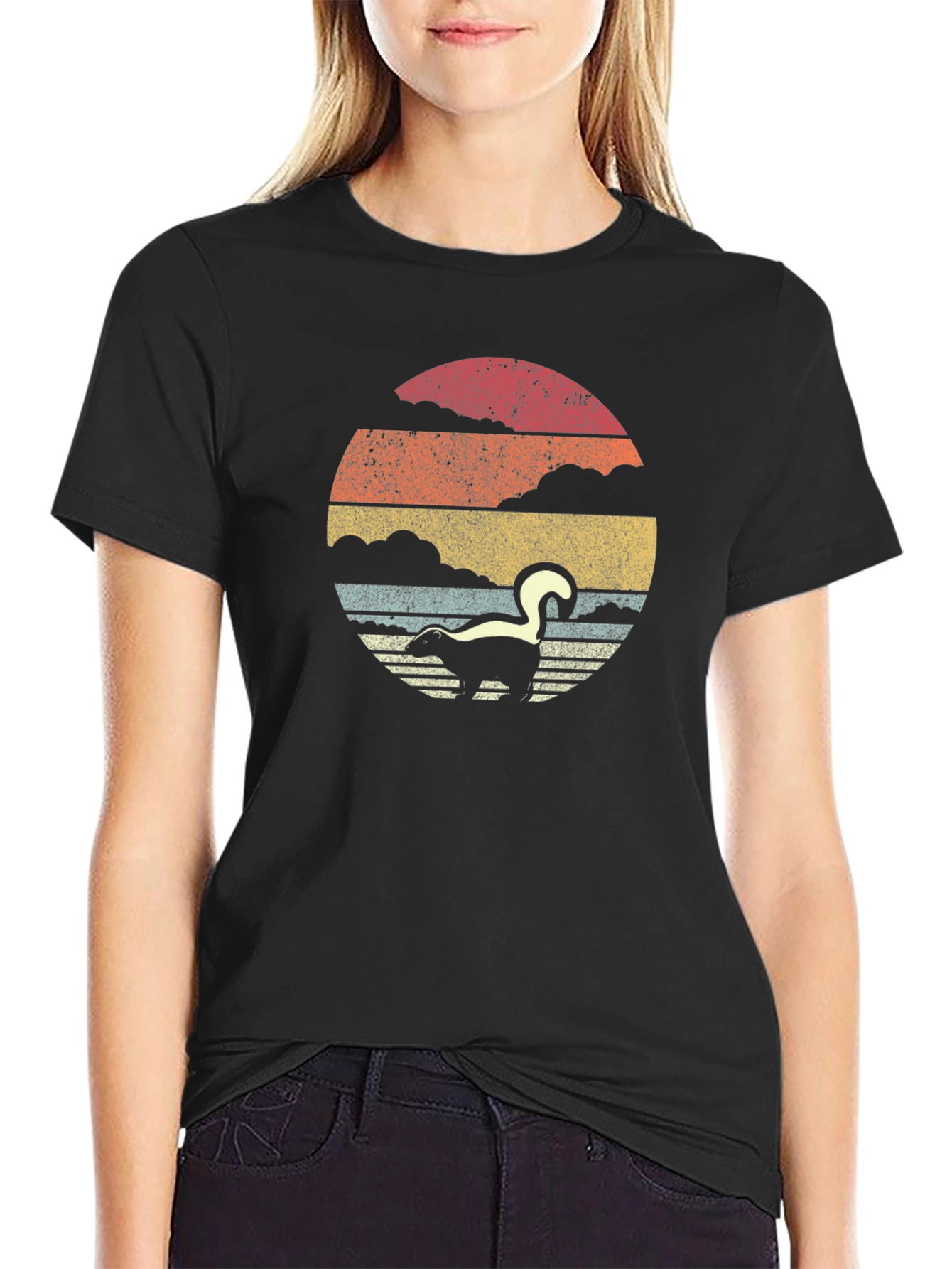 Retro Skunk Sunset T-Shirt - Soft Cotton Blend