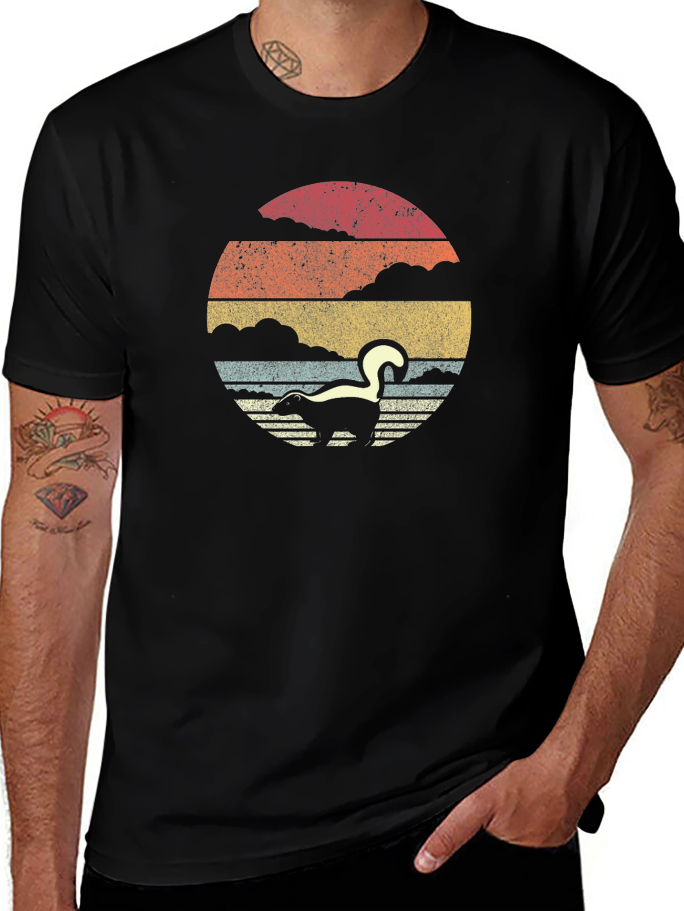 Retro Skunk Sunset T-Shirt - Soft Cotton Blend