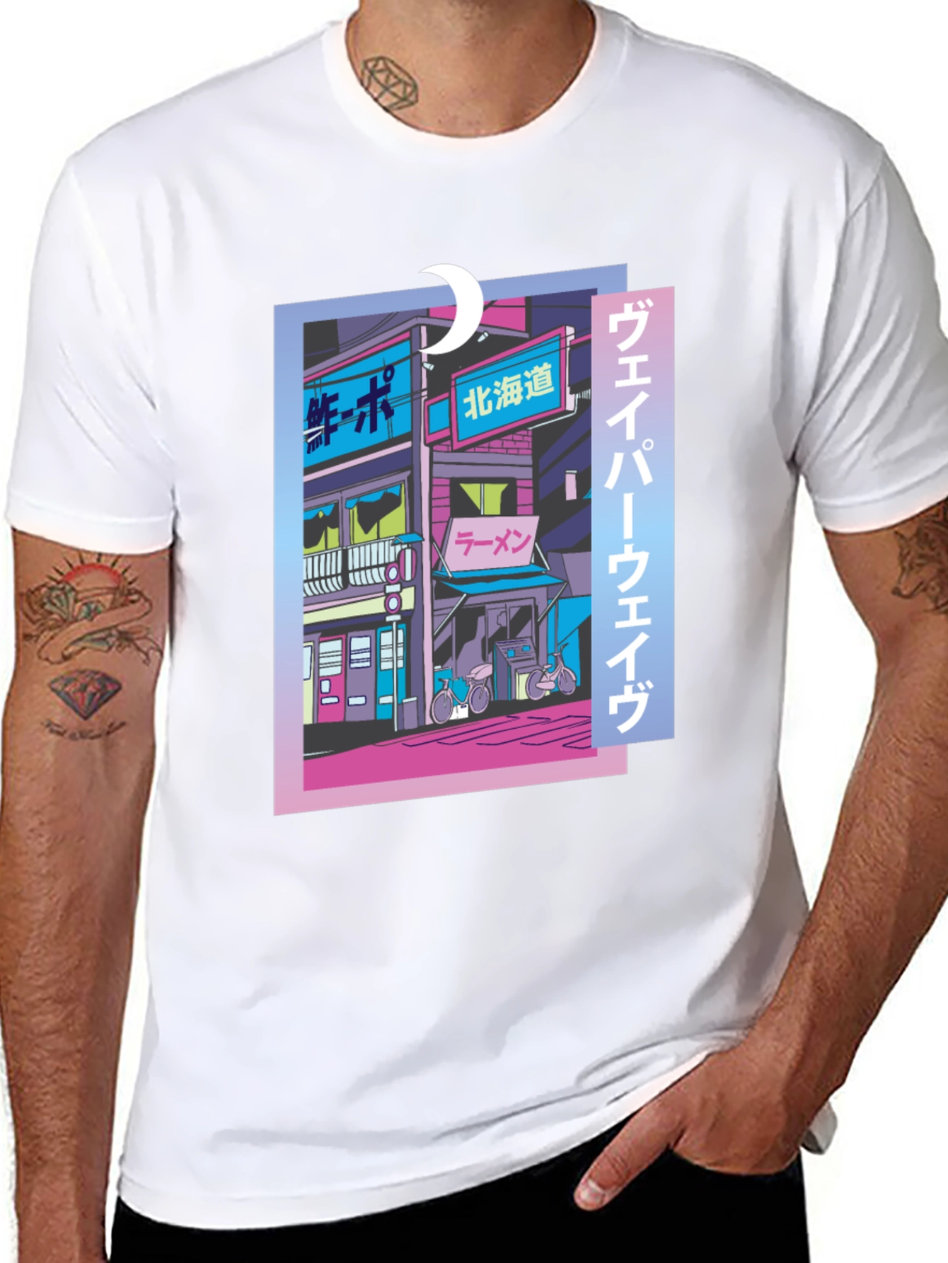 Vaporwave Japanese Cityscape T-Shirt - Black