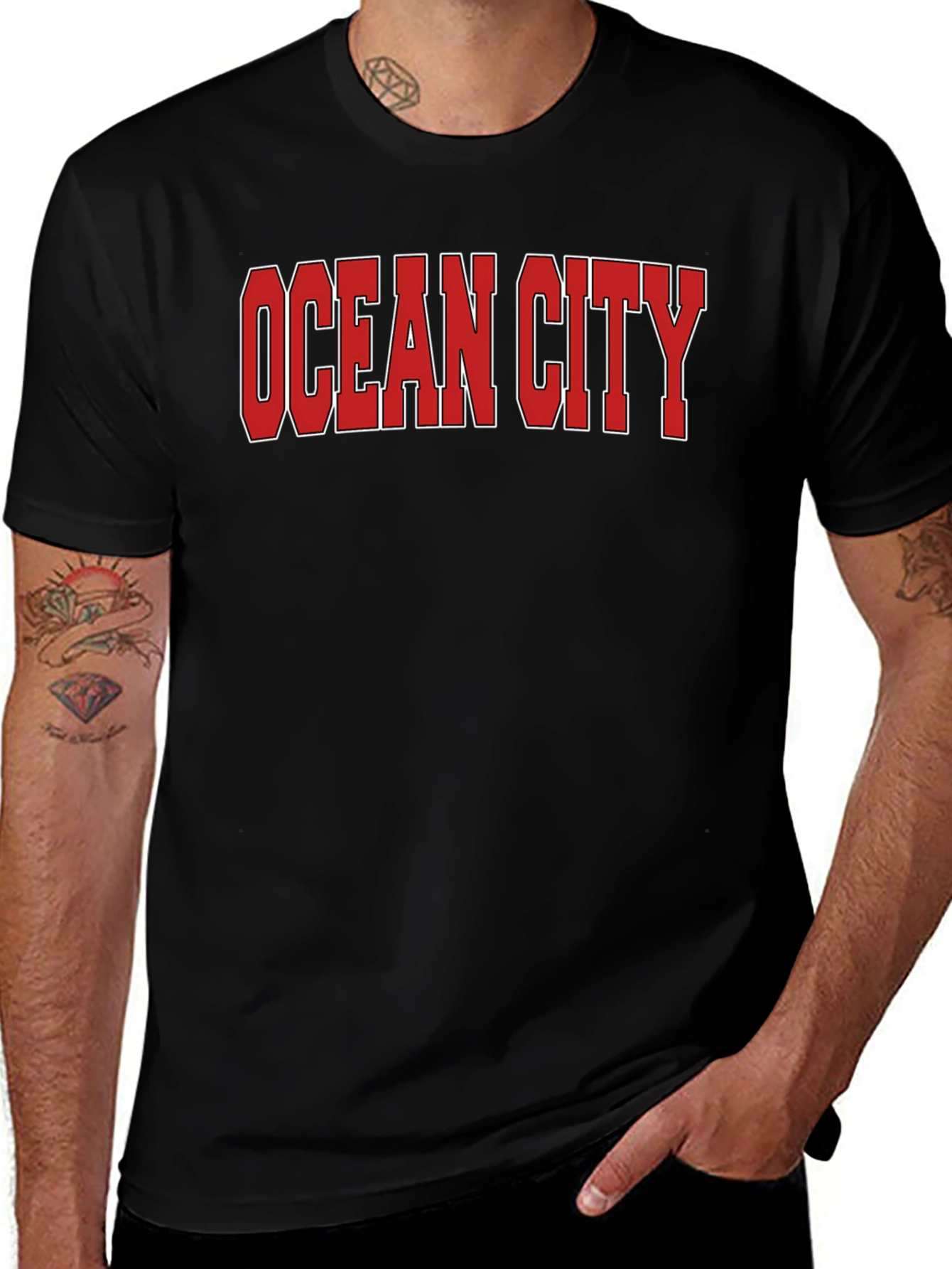 Ocean City Graphic Tee - Black Casual T-Shirt