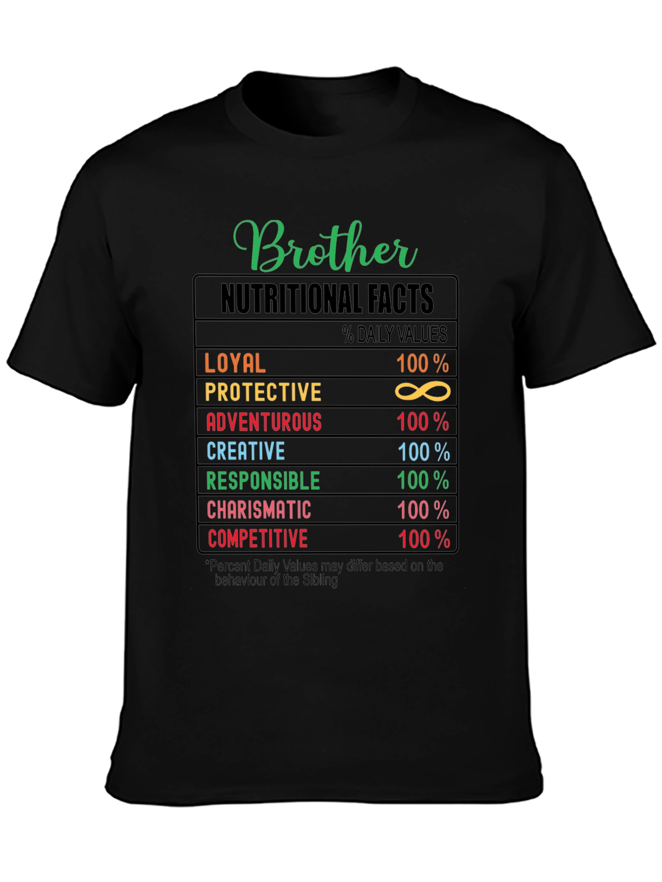 Brother Nutritional Facts T-Shirt - Funny Sibling Tee