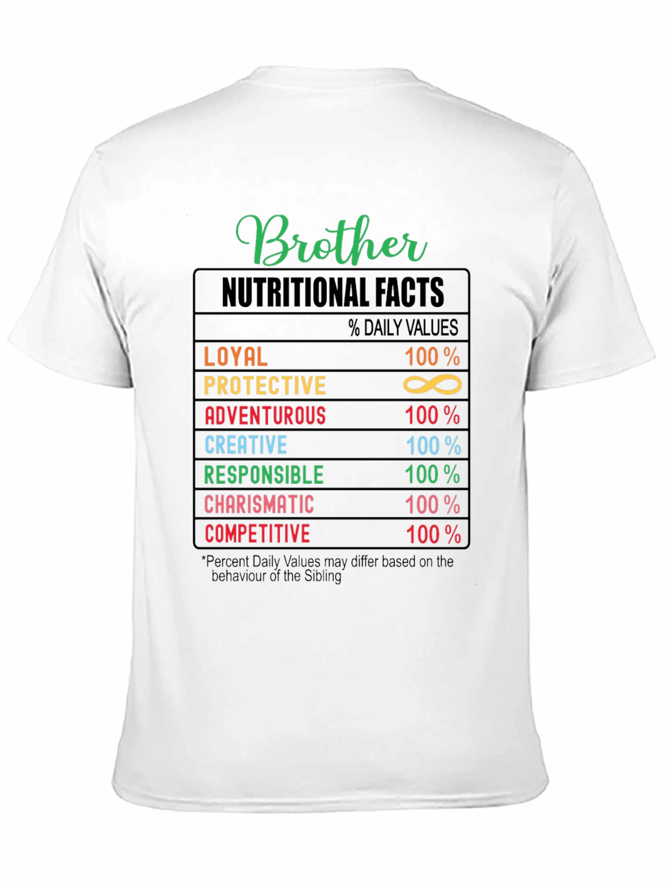 Brother Nutritional Facts T-Shirt - Funny Sibling Tee