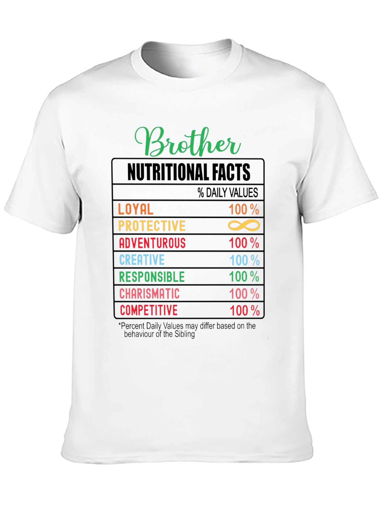 Brother Nutritional Facts T-Shirt - Funny Sibling Tee