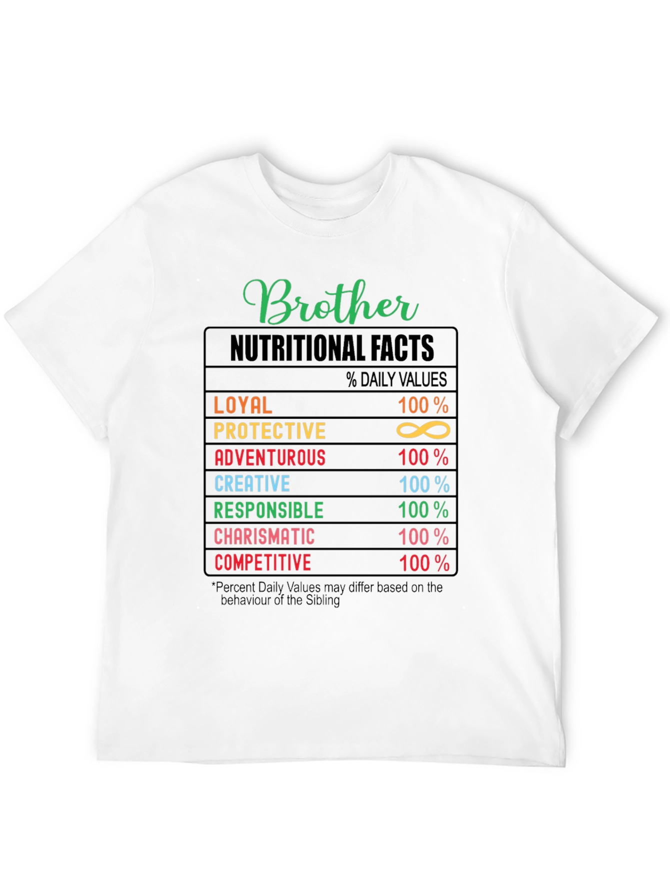 Brother Nutritional Facts T-Shirt - Funny Sibling Tee