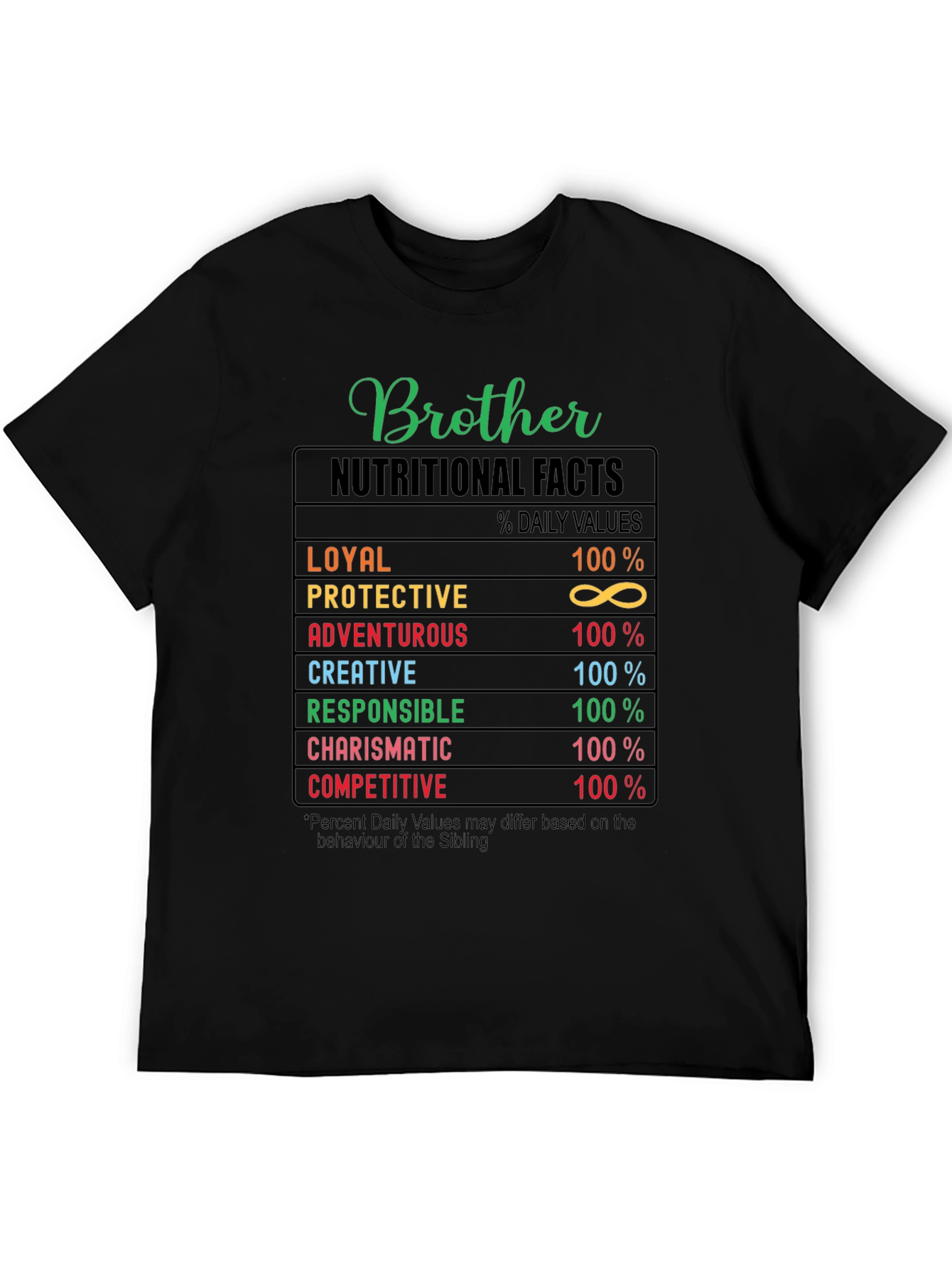 Brother Nutritional Facts T-Shirt - Funny Sibling Tee