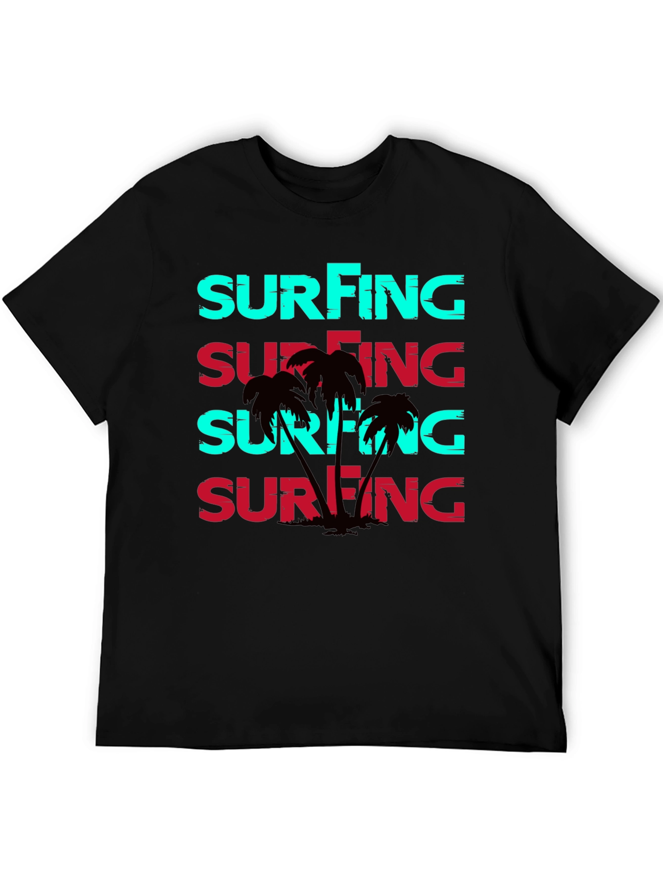 Surfing Graphic Print Black T-Shirt