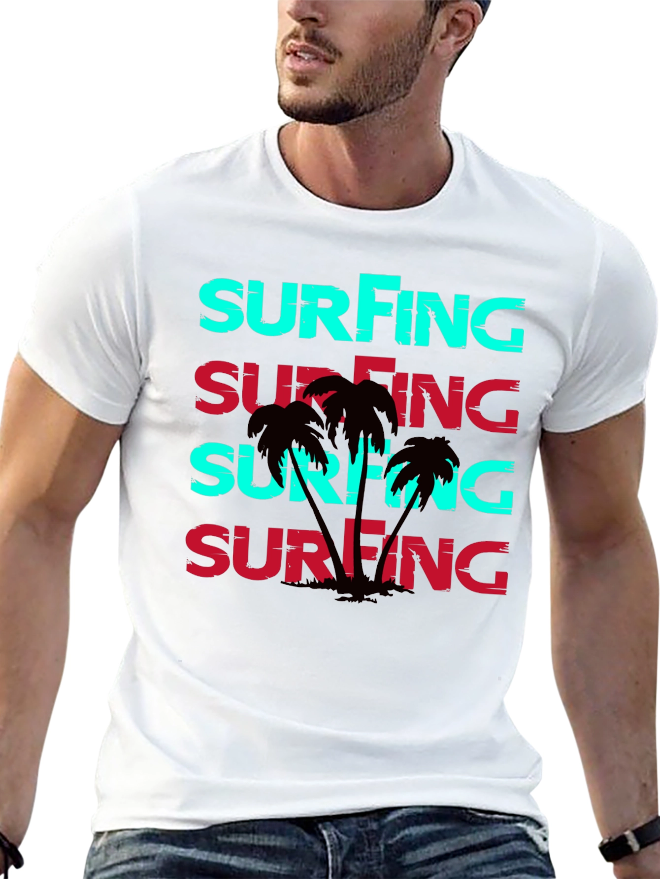 Surfing Graphic Print Black T-Shirt