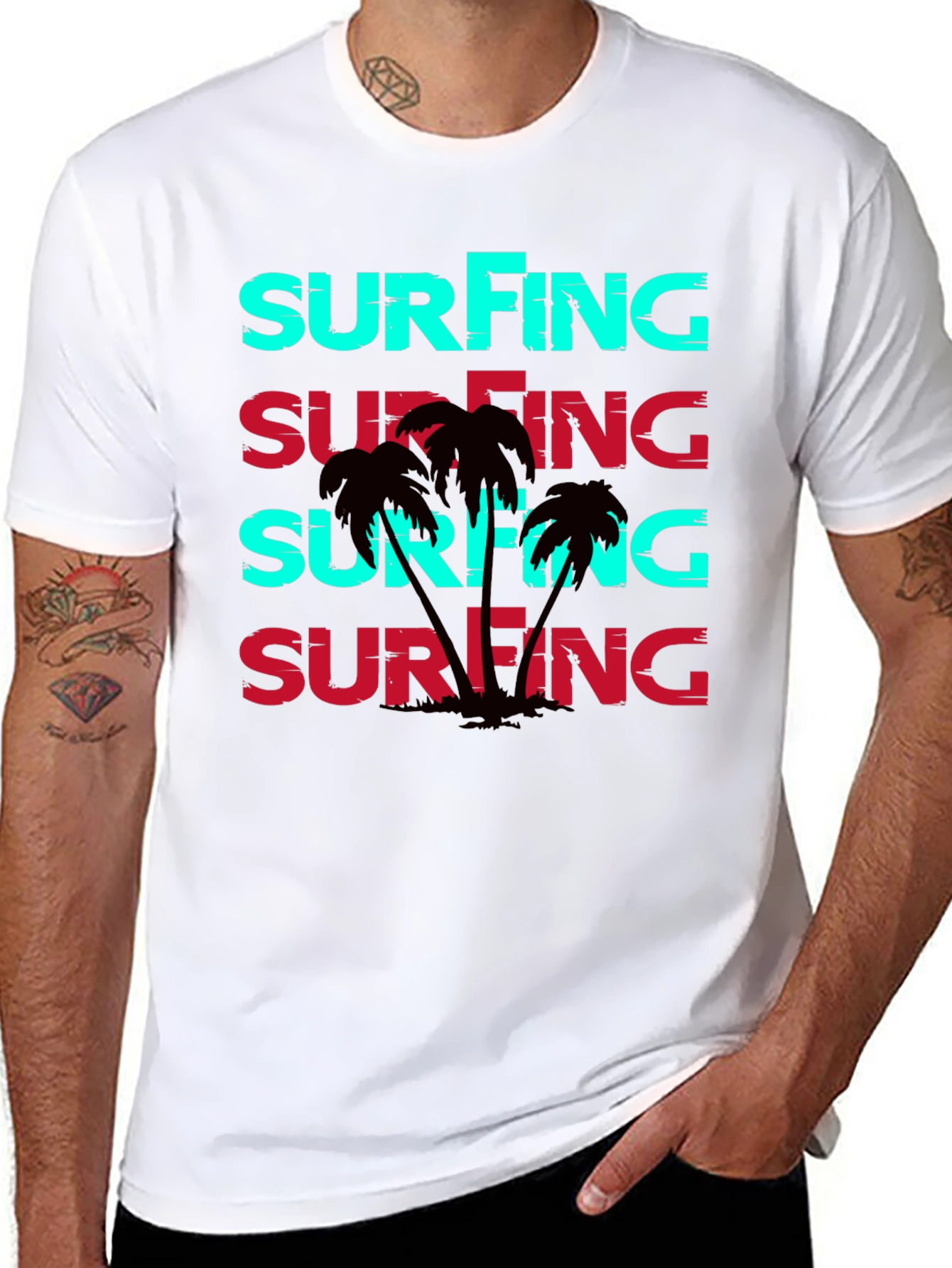 Surfing Graphic Print Black T-Shirt