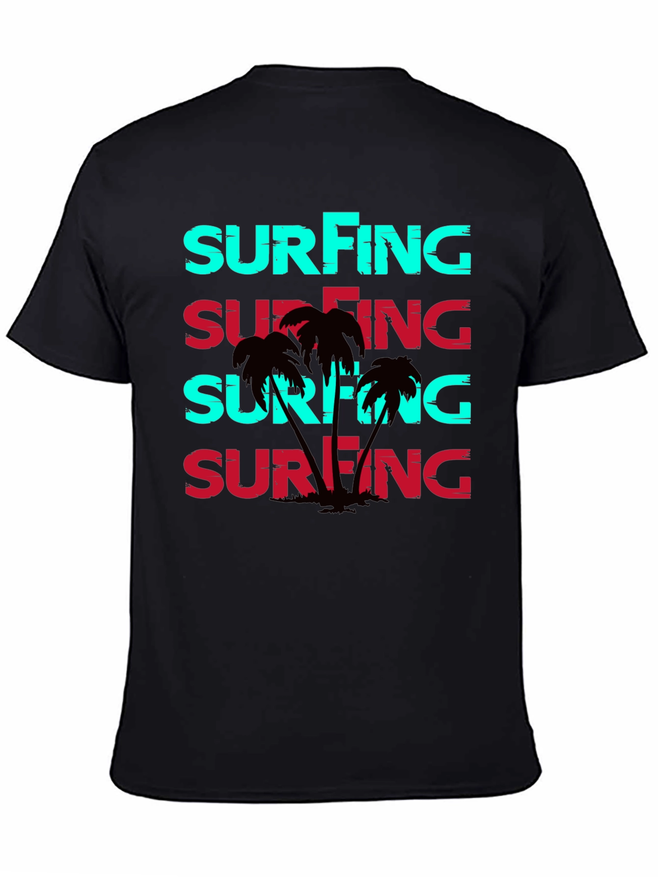 Surfing Graphic Print Black T-Shirt