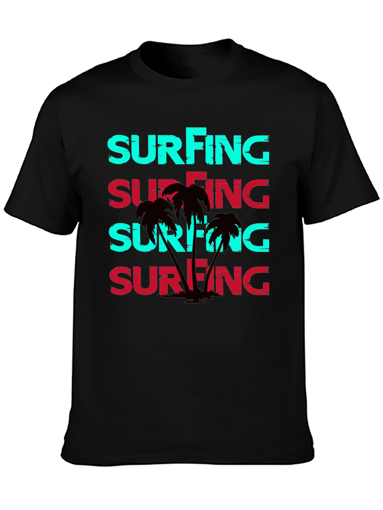 Surfing Graphic Print Black T-Shirt