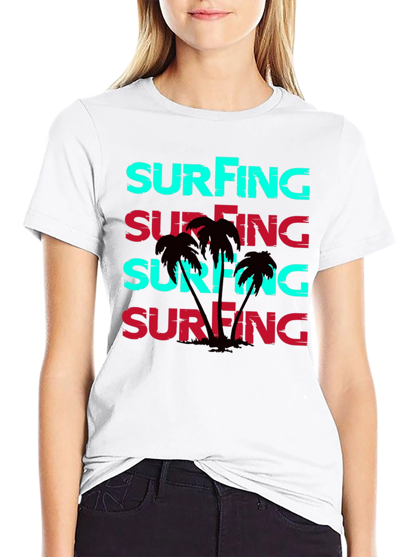 Surfing Graphic Print Black T-Shirt
