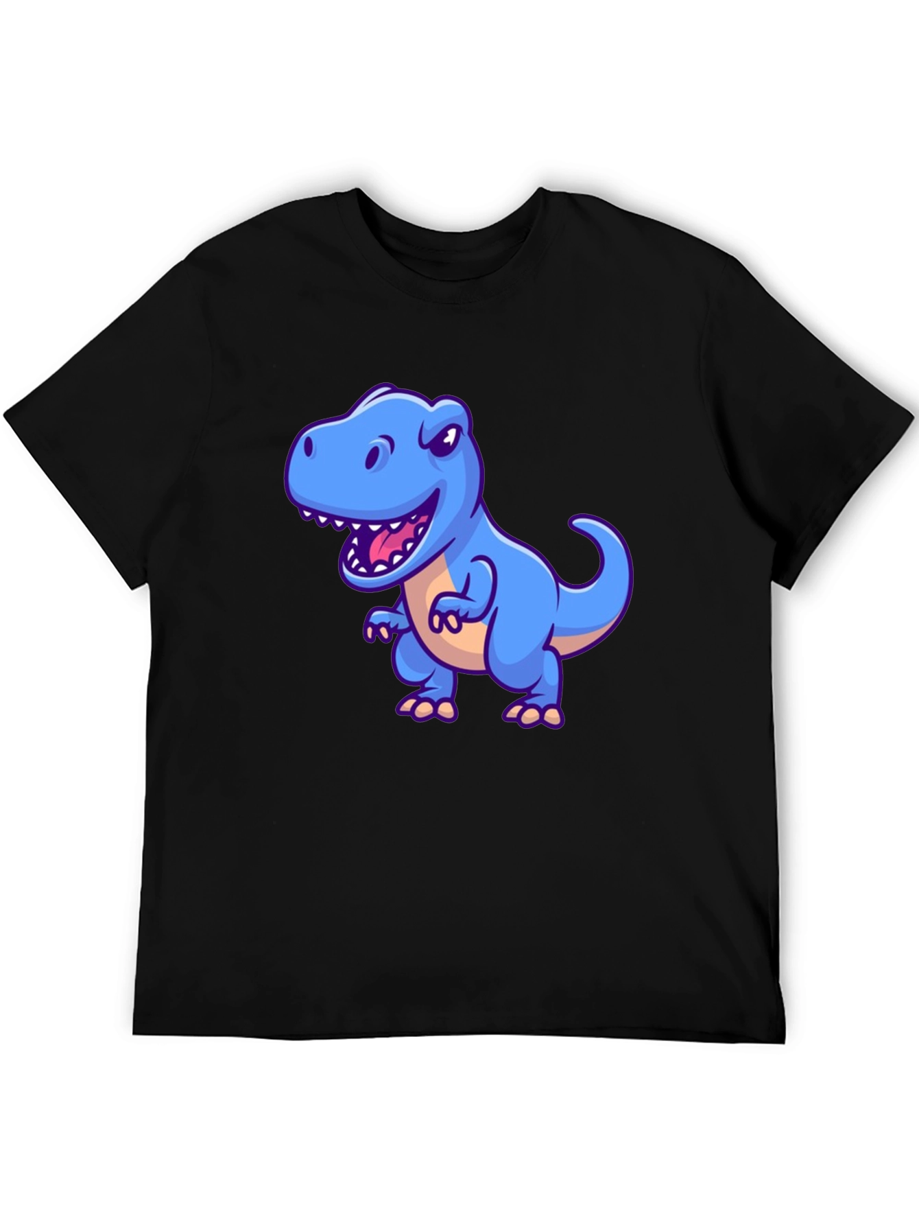 Dino Graphic Tee - Cartoon T-Rex Print Black T-Shirt