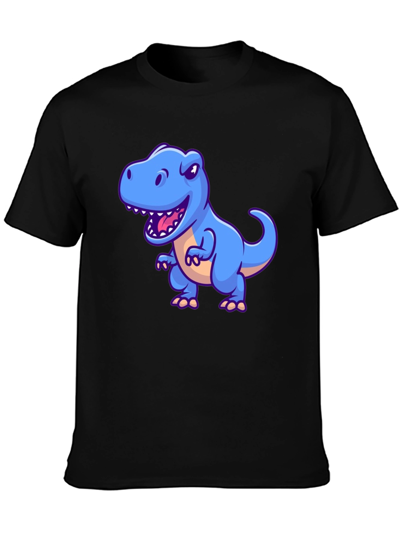 Dino Graphic Tee - Cartoon T-Rex Print Black T-Shirt