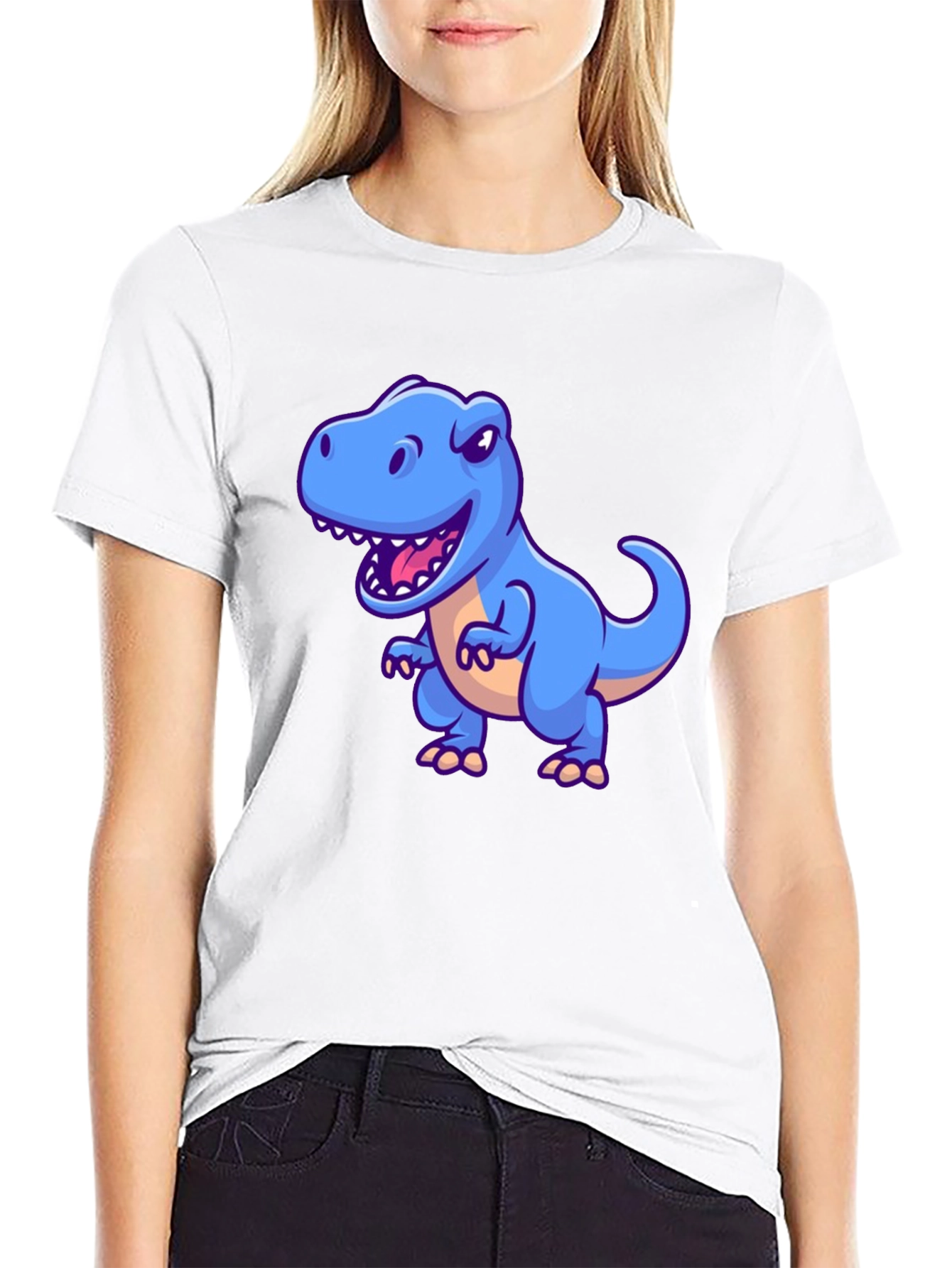 Dino Graphic Tee - Cartoon T-Rex Print Black T-Shirt