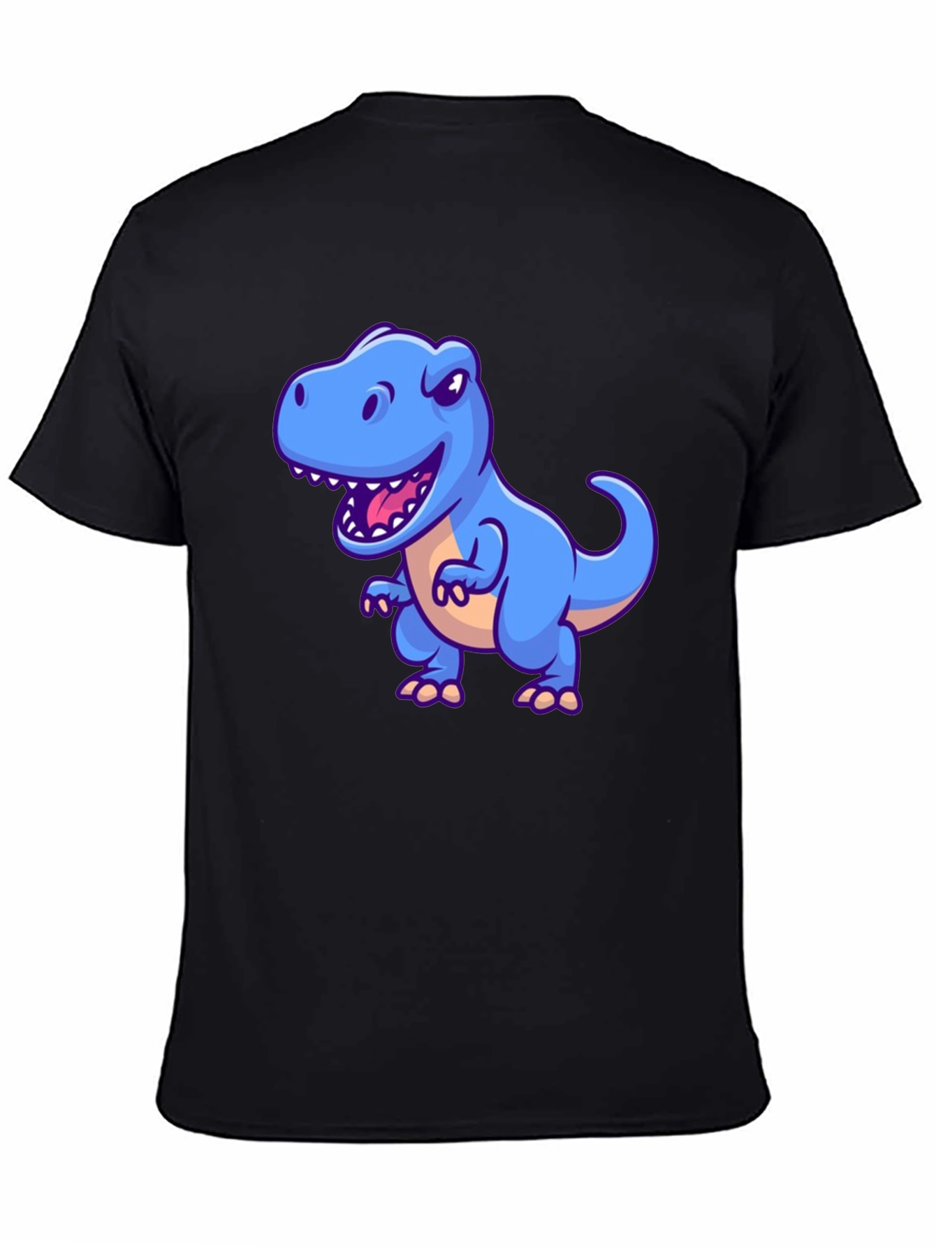 Dino Graphic Tee - Cartoon T-Rex Print Black T-Shirt