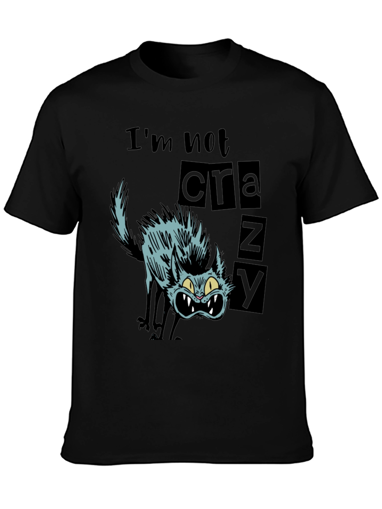 Crazy Cat Graphic Tee - Mens Black T-Shirt