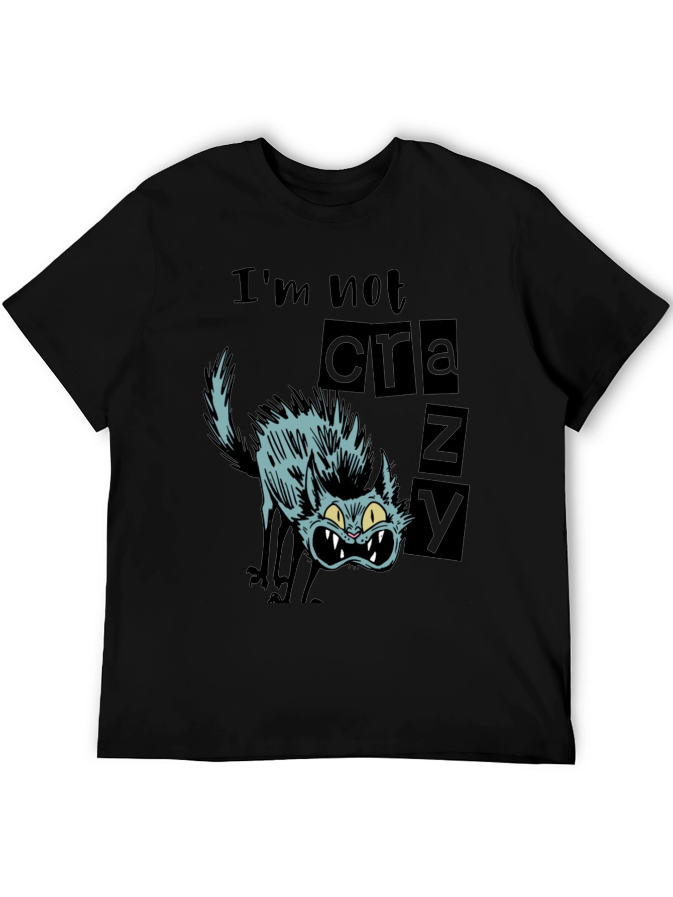 Crazy Cat Graphic Tee - Mens Black T-Shirt